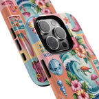 Coastal Collage Phone Case — Retro Beach Surf Floral Design