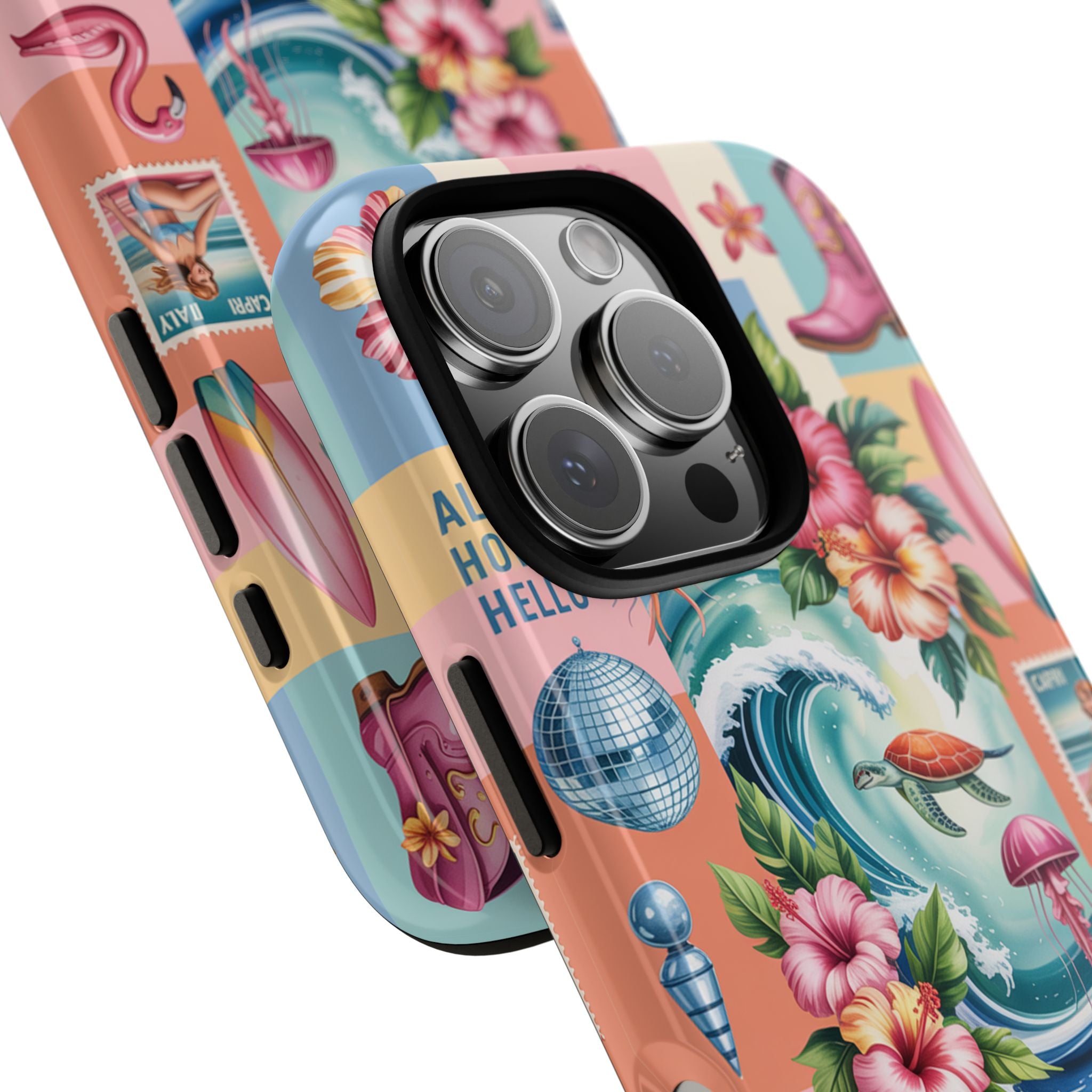 Coastal Collage Phone Case — Retro Beach Surf Floral Design