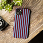 Striped Tough Phone Case — Blue & Burgundy Vertical Stripe Protective Cover