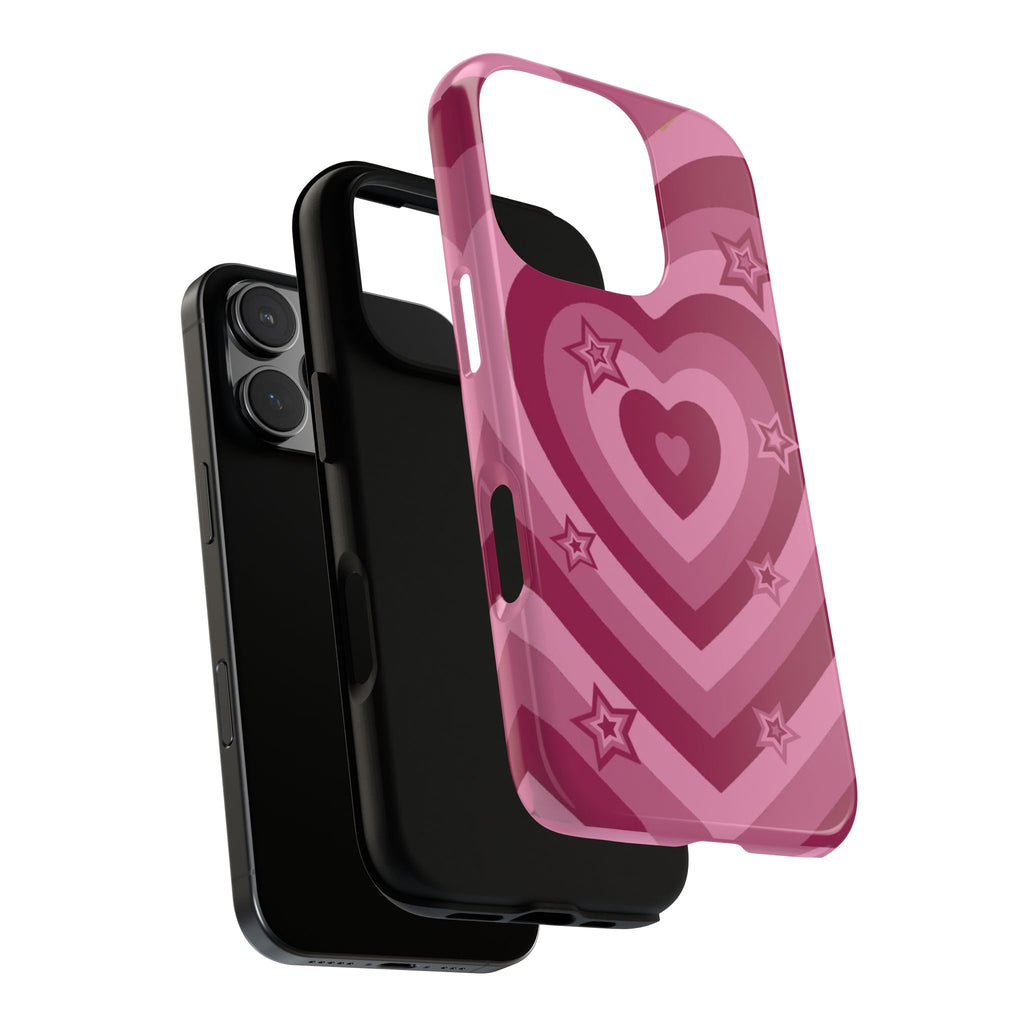 Pink Retro Heart Tough Phone Case – Star Accent Protective Cover