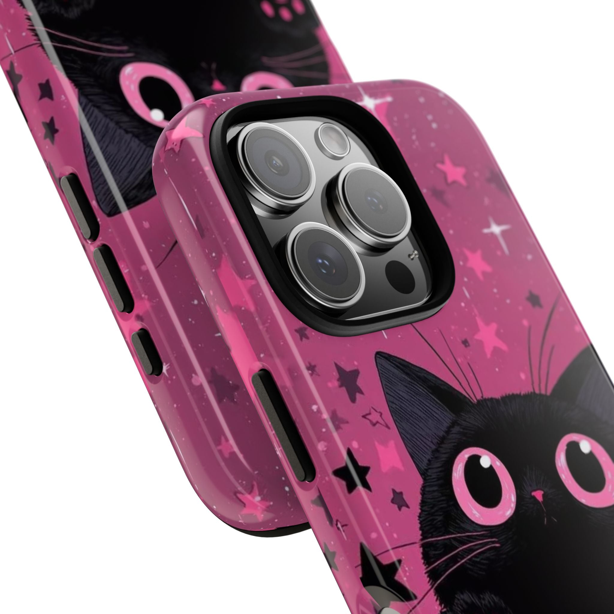 Cat Paw Pink Galaxy Phone Case — Cute Black Kitten iPhone Cover