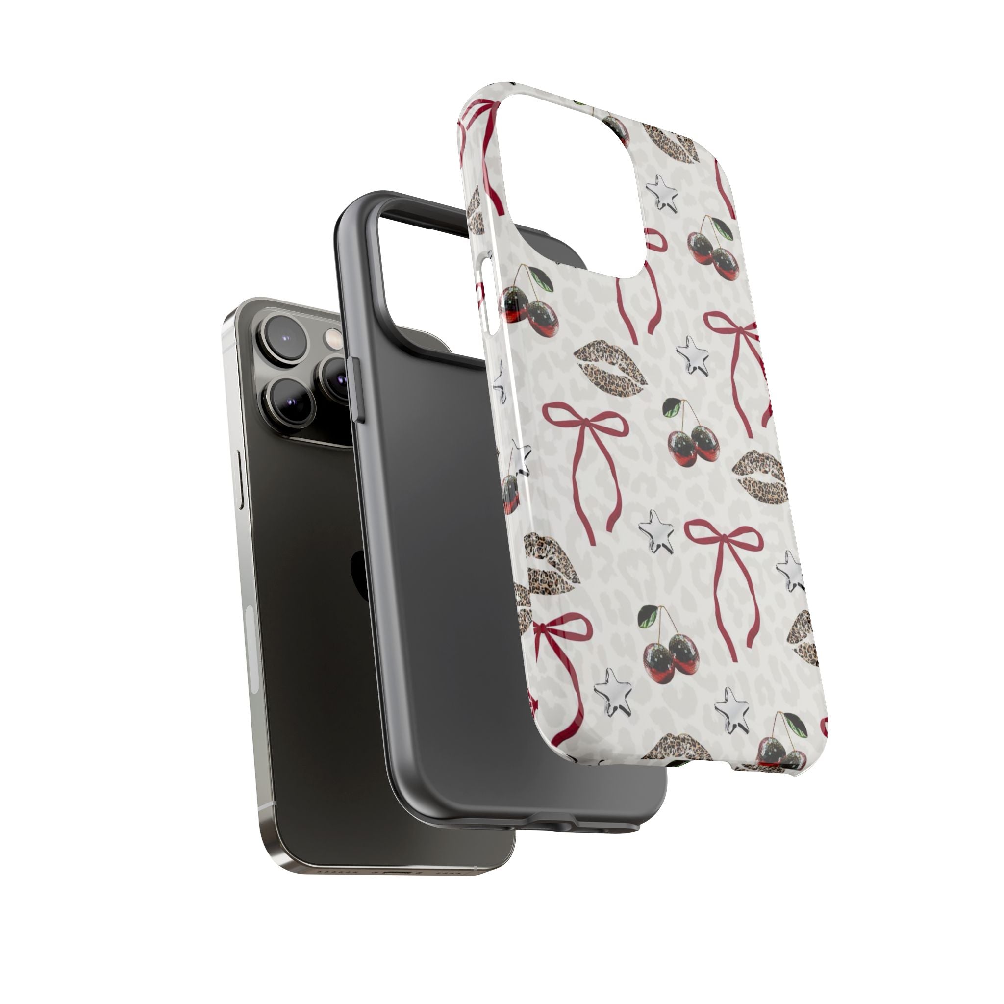 Cherry Bow Phone Case — Retro Cherry & Lips Pattern iPhone Cover
