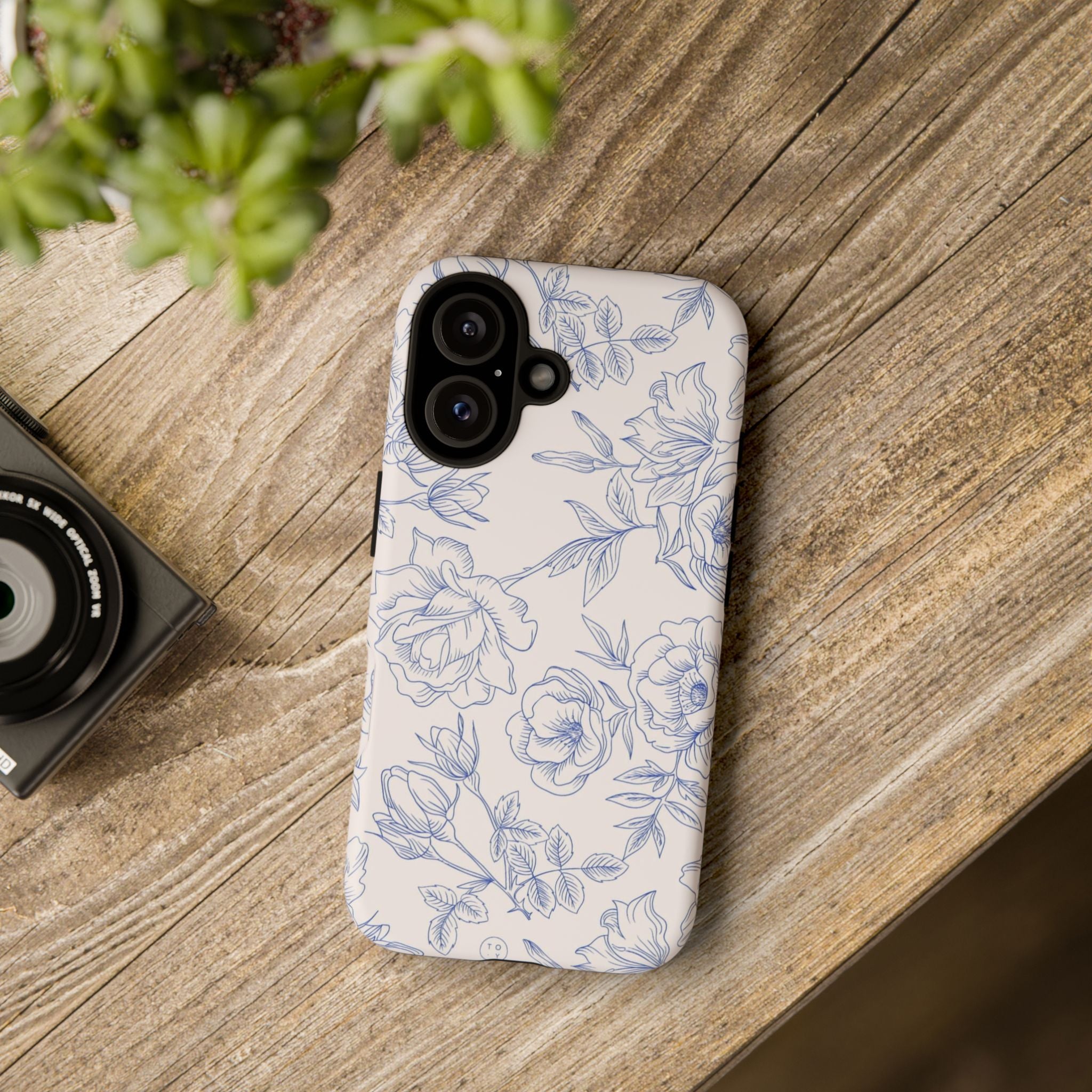 Phone Case — Blue Floral Sketch Tough Protective Case