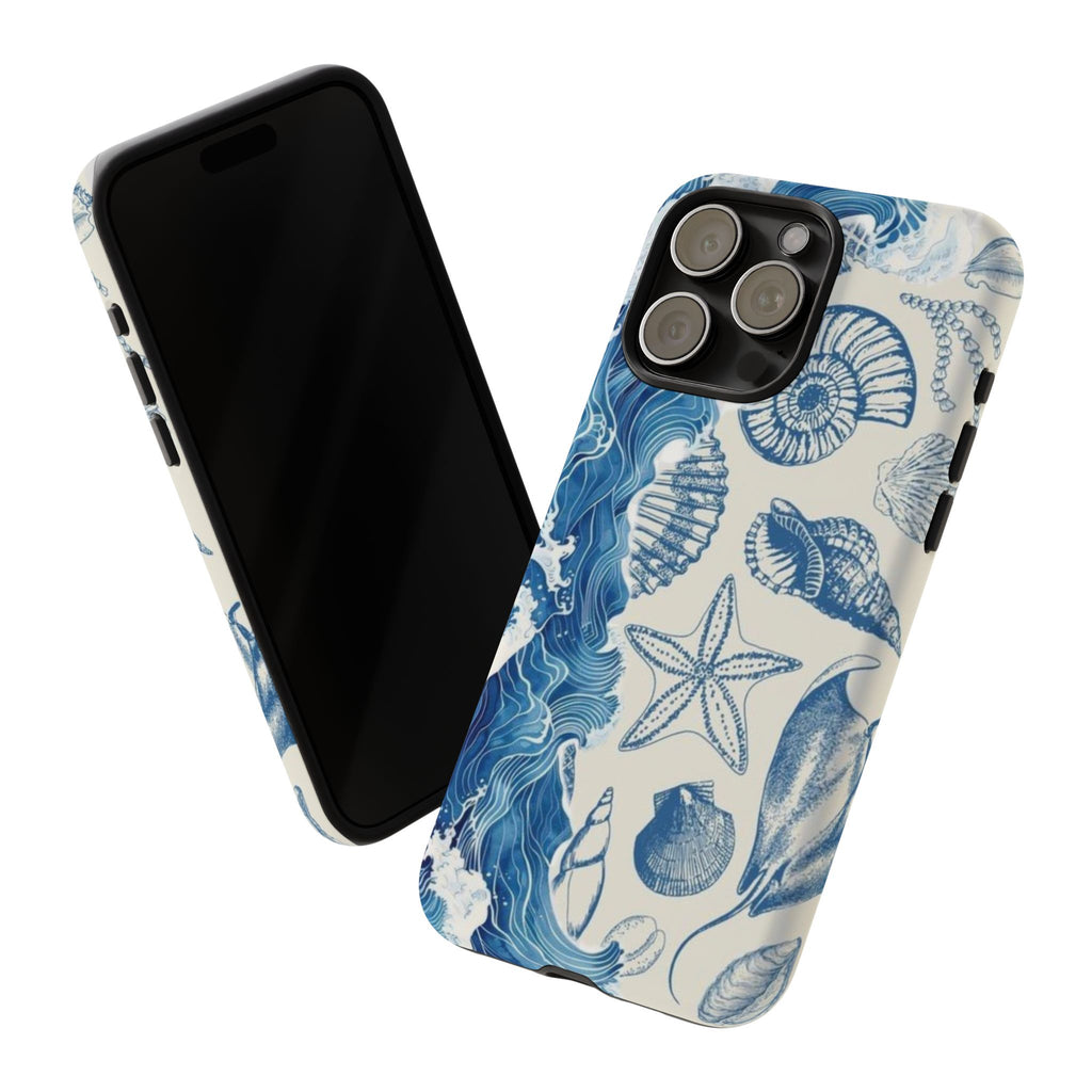 Ocean Shells Tough Phone Case — Blue Nautical Seashell iPhone Cover