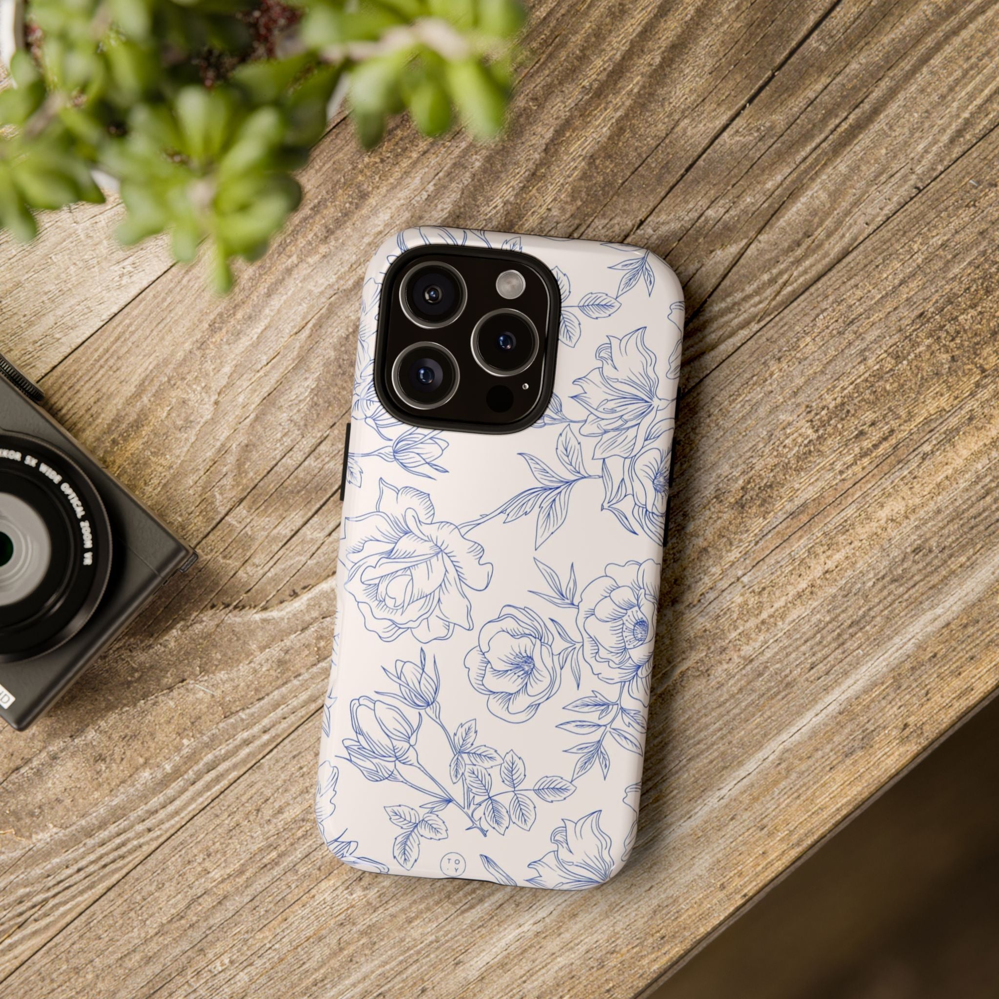 Phone Case — Blue Floral Sketch Tough Protective Case