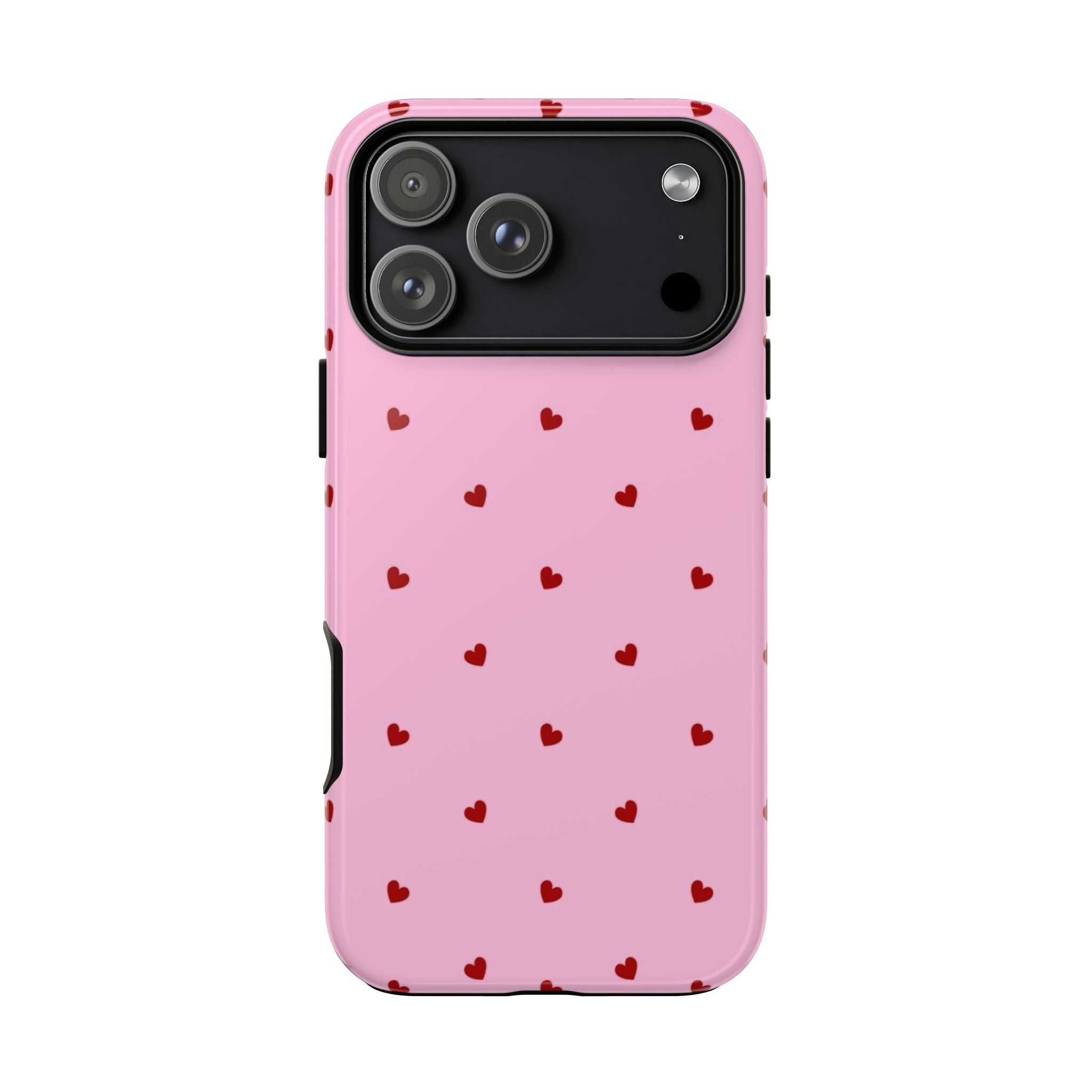 Pink Heart Pattern Tough Phone Case — Cute Red Hearts Protective Phone Cover (Valentine’s Day Gift)