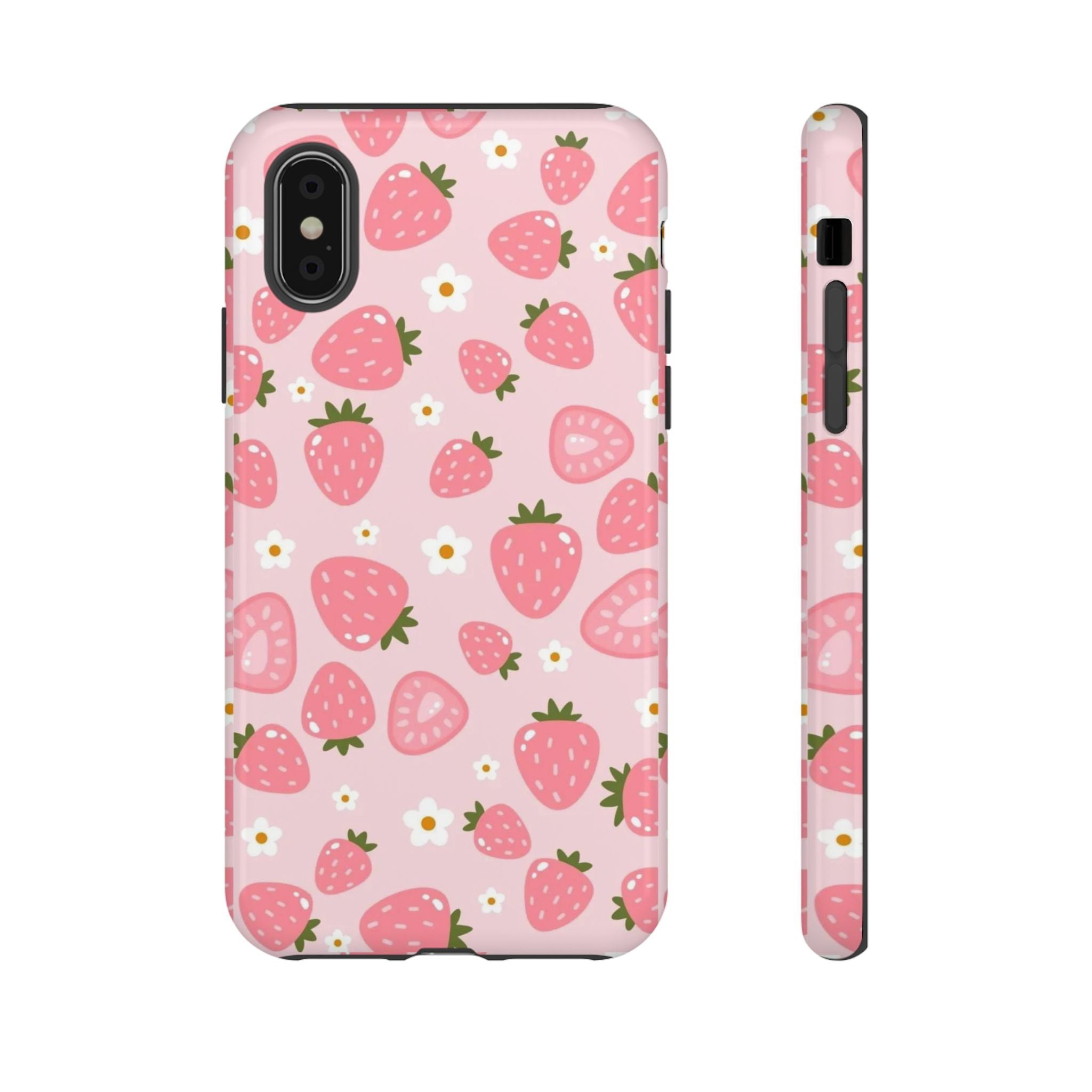 Strawberry Pattern Phone Case – Cute Pink Fruit Protective Tough Case