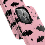 Pink Bat Pattern Tough Phone Case — Cute Halloween Bat Wings Design