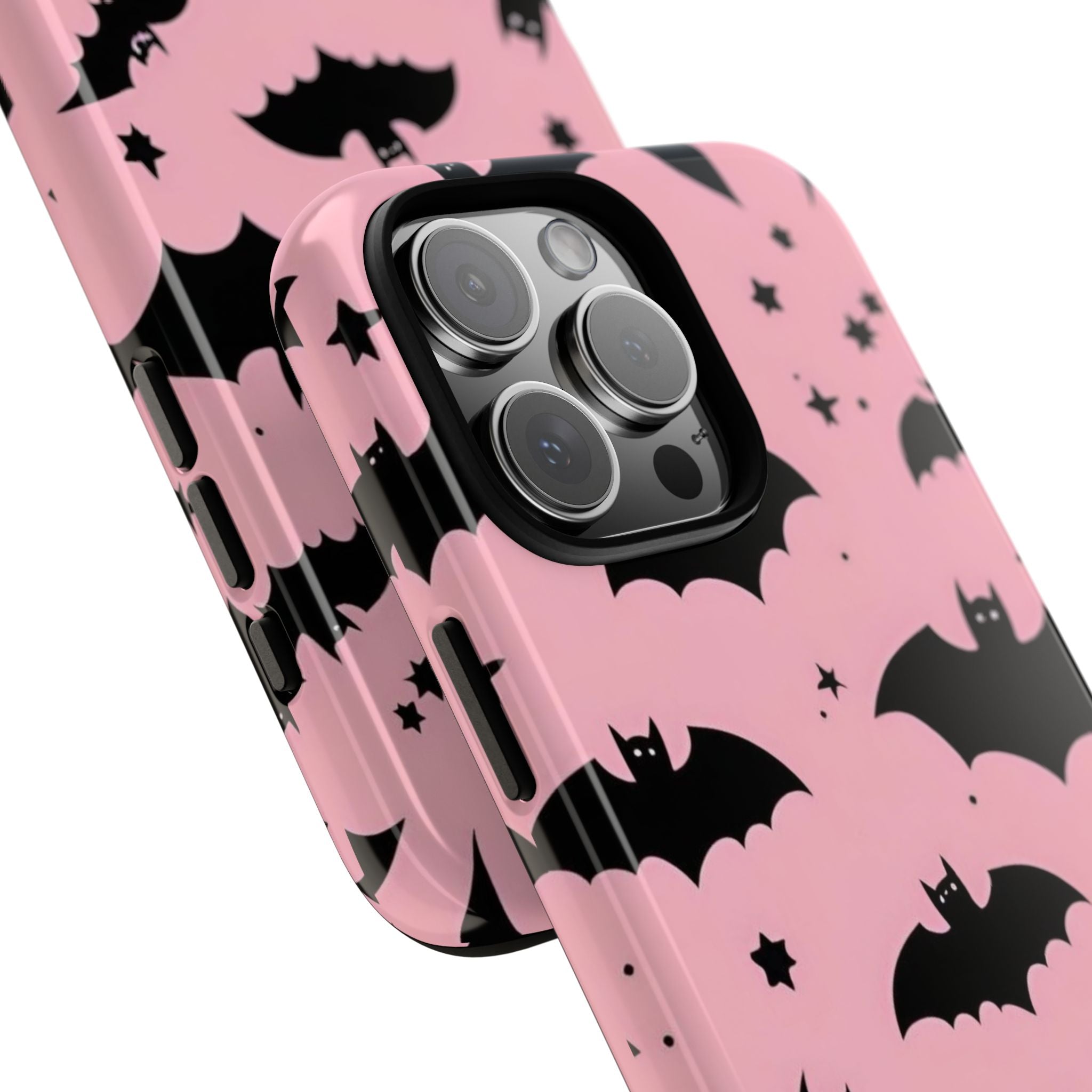 Pink Bat Pattern Tough Phone Case — Cute Halloween Bat Wings Design