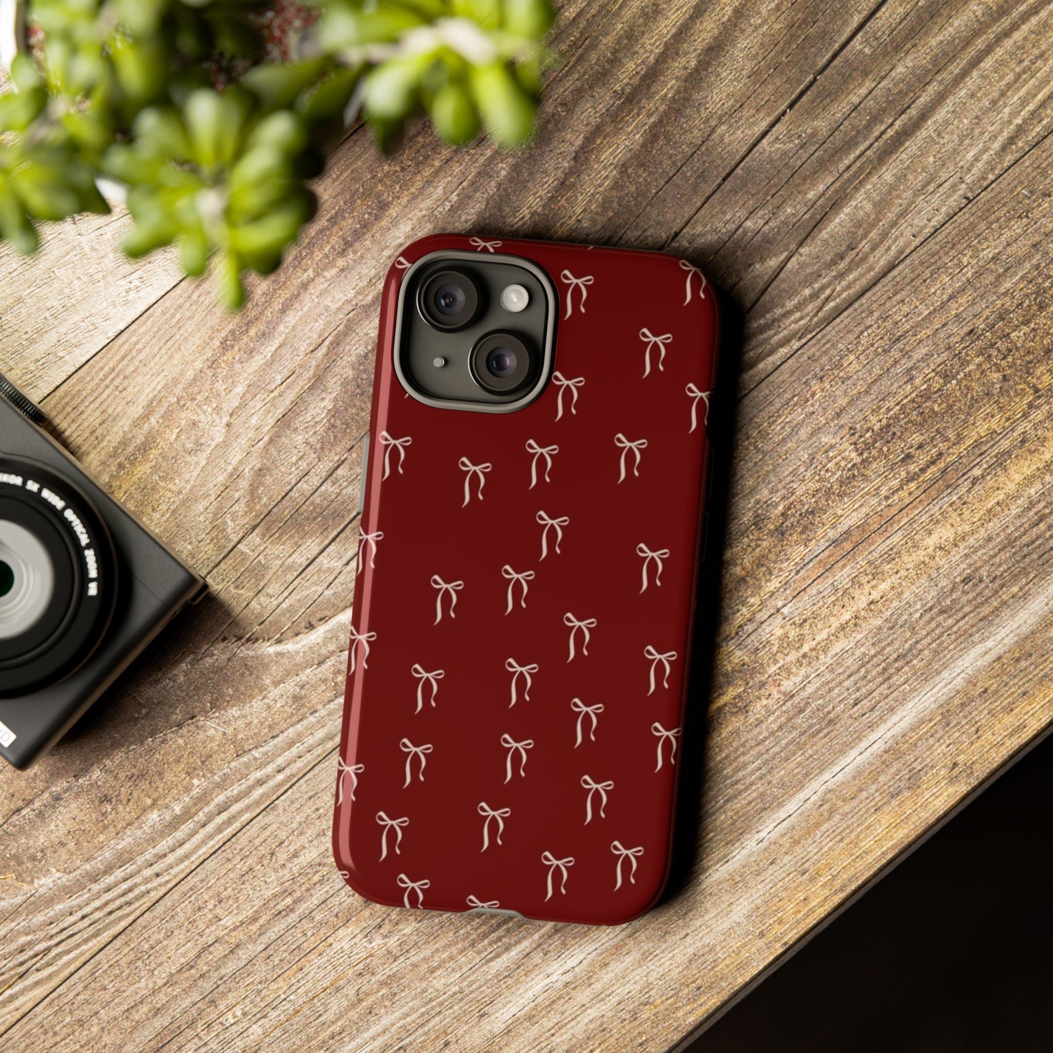 Red Bow Pattern Phone Case — Protective Tough Case with Elegant Holiday Ribbon Design