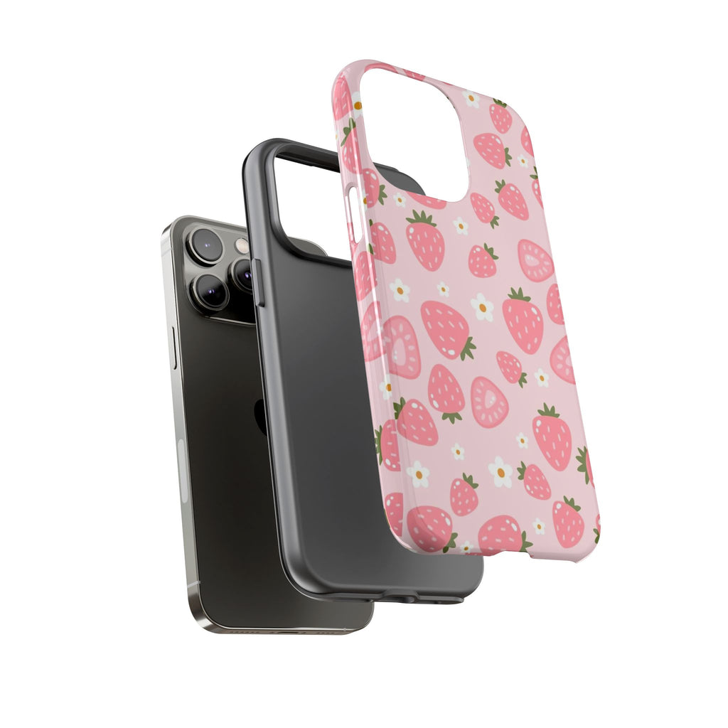 Strawberry Pattern Phone Case – Cute Pink Fruit Protective Tough Case