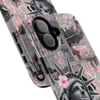 New York Collage Phone Case — Pink Retro Statue of Liberty Design