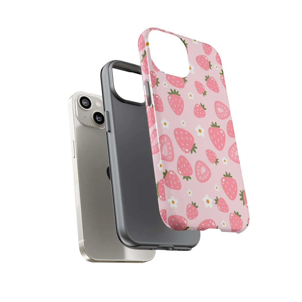 Strawberry Pattern Phone Case – Cute Pink Fruit Protective Tough Case