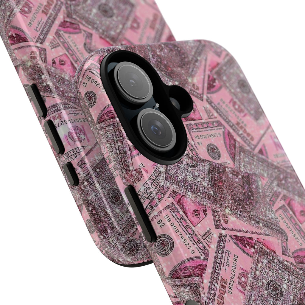 Pink Glitter Money Phone Case — Cash Pattern Protective Tough Case