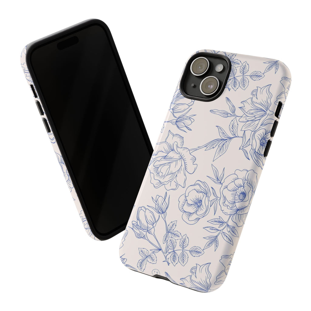 Phone Case — Blue Floral Sketch Tough Protective Case