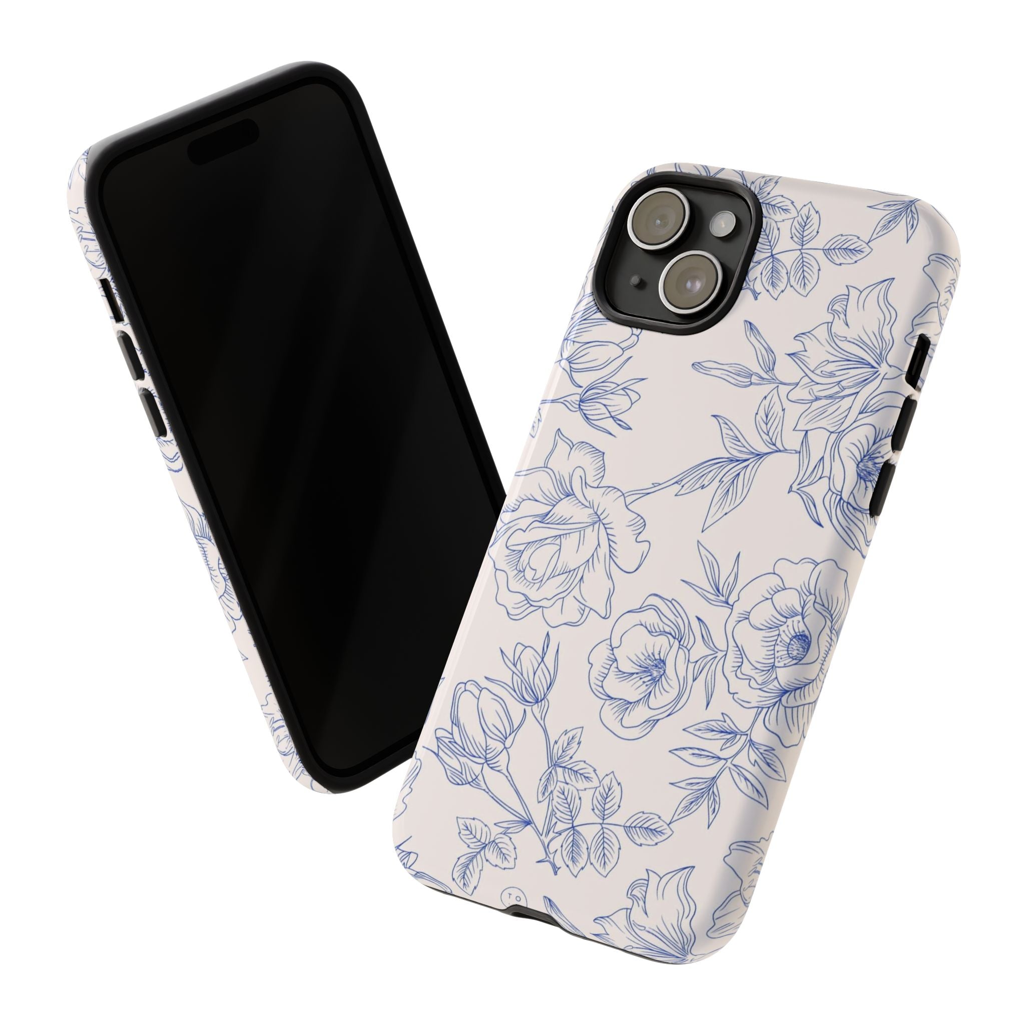 Phone Case — Blue Floral Sketch Tough Protective Case