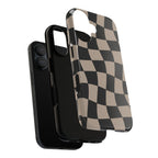 Wavy Checkerboard Phone Case — Retro Black & Beige Pattern, Durable Protective Cover