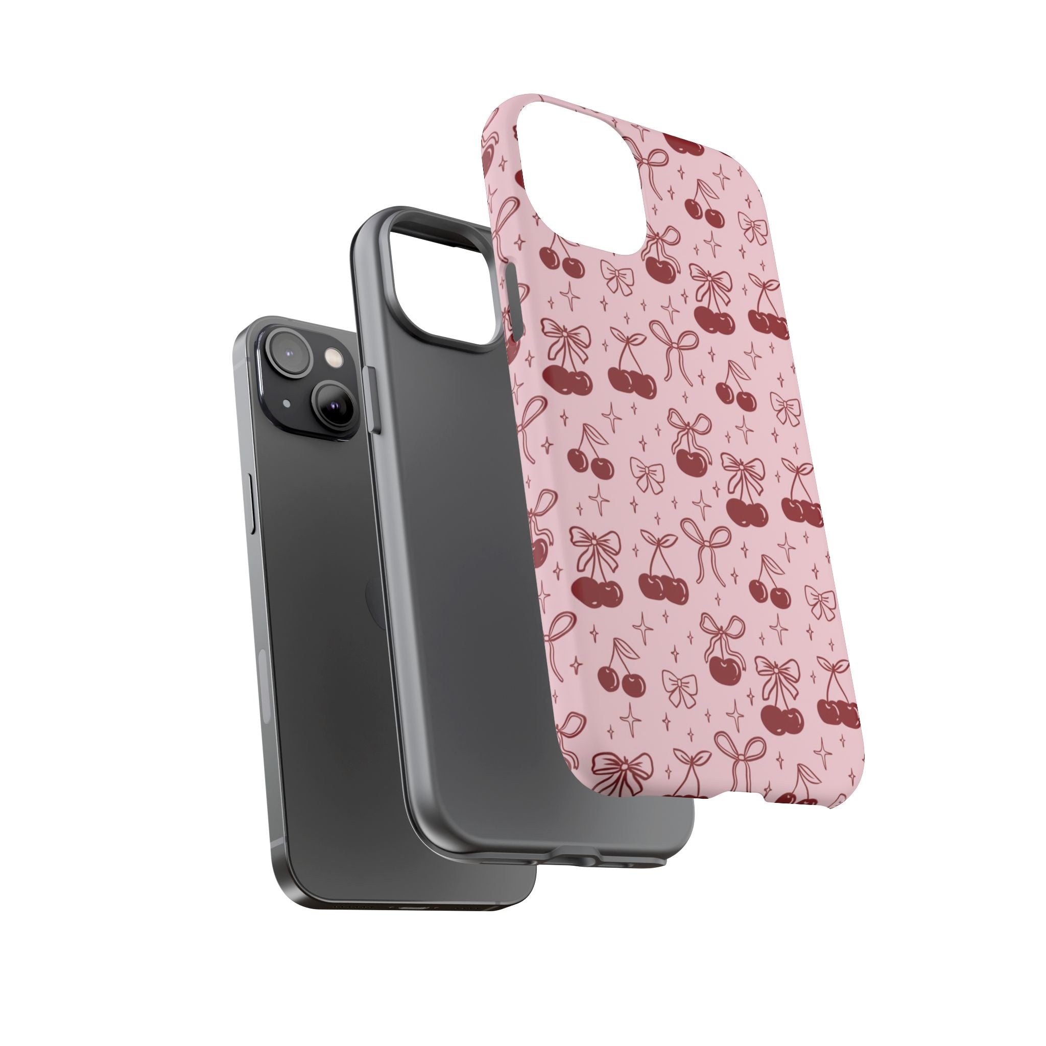 Cherry Pattern Phone Case — Cute Pink Cherries with Bows Durable Tough Case