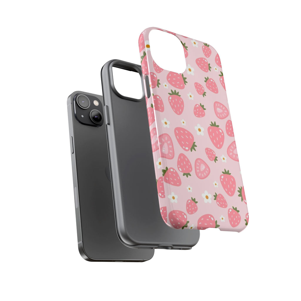 Strawberry Pattern Phone Case – Cute Pink Fruit Protective Tough Case