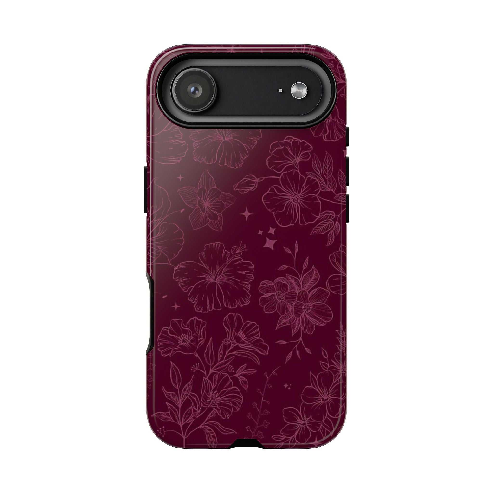 Burgundy Floral Tough Phone Case — Protective Hibiscus Pattern