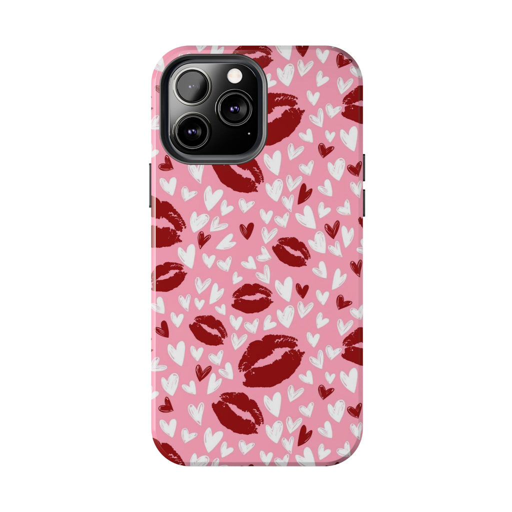 Pink Kiss Hearts Tough Phone Case — Cute Valentine Protective Phone Cover
