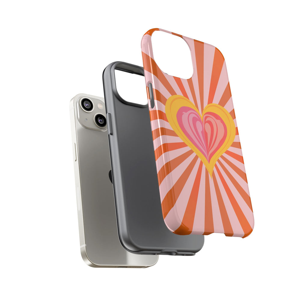 Retro Heart Phone Case — Vibrant Orange Sunburst Tough Case
