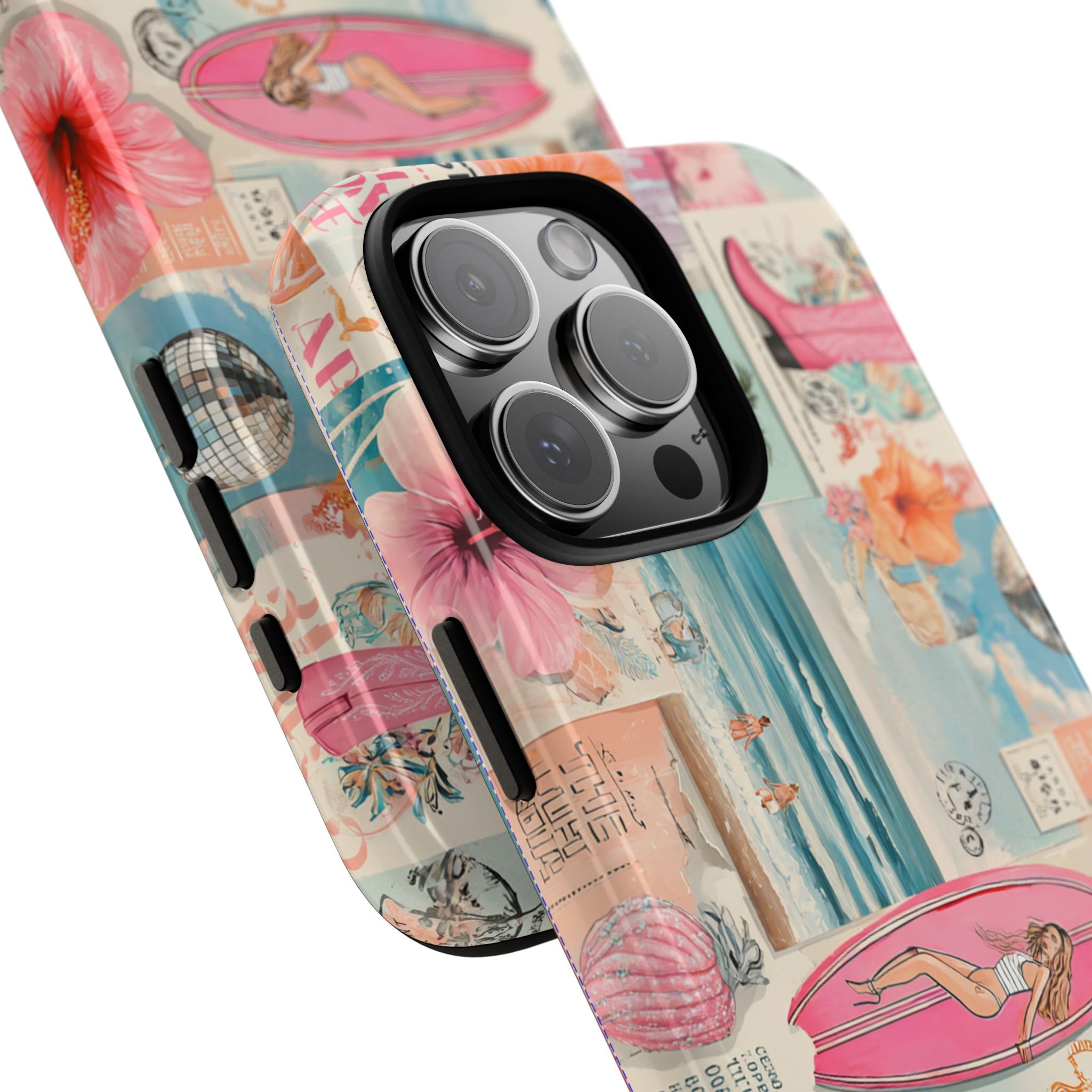 Tropical Surf Collage Phone Case — Vintage Hawaiian Floral & Surfboard Design