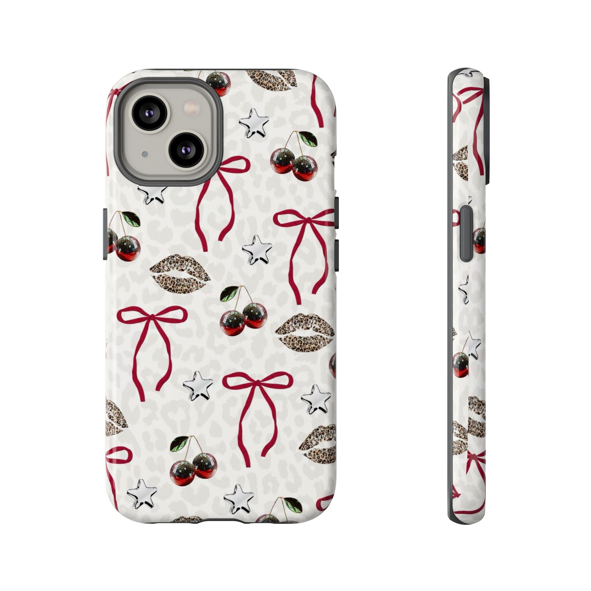 Cherry Bow Phone Case — Retro Cherry & Lips Pattern iPhone Cover