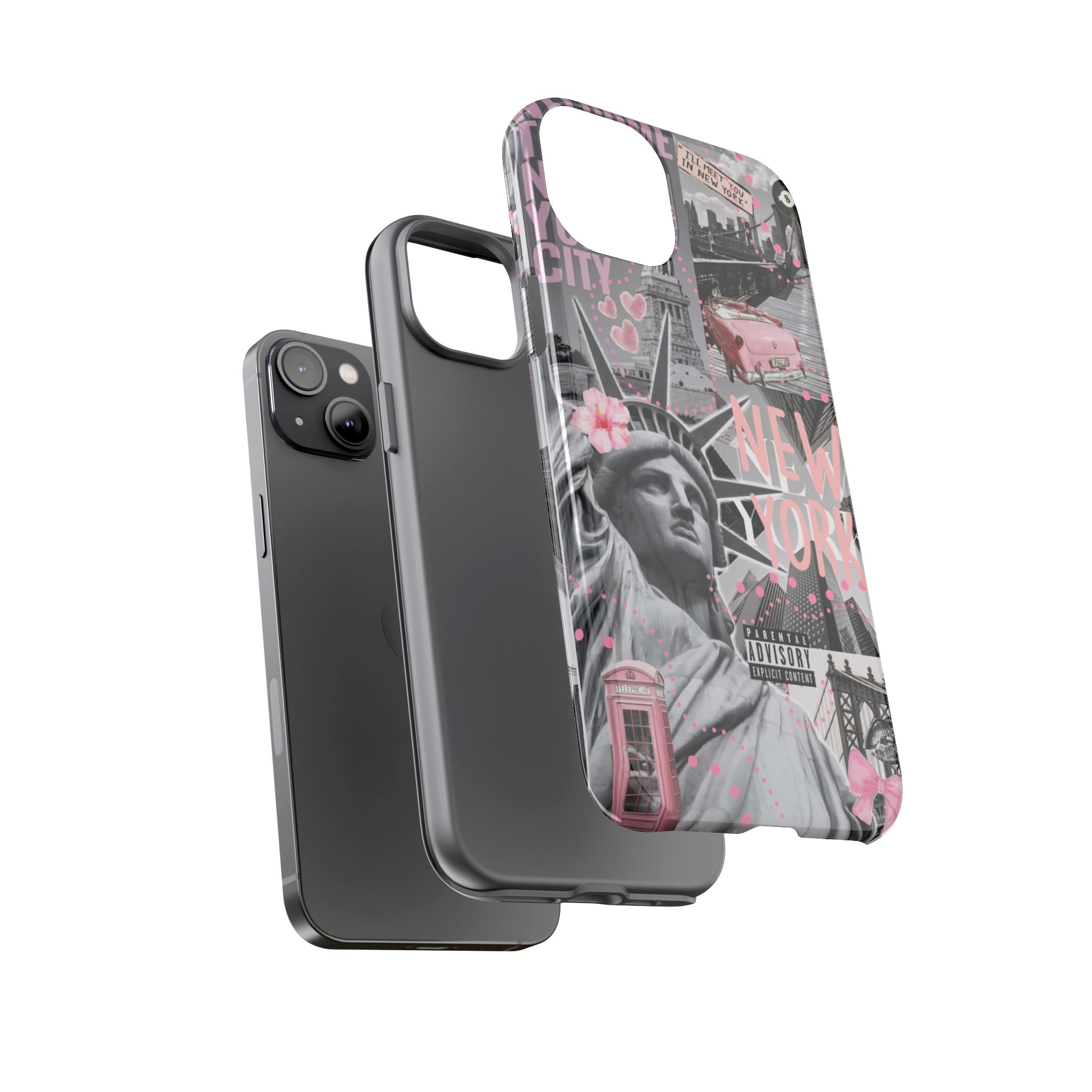 New York Collage Phone Case — Pink Retro Statue of Liberty Design
