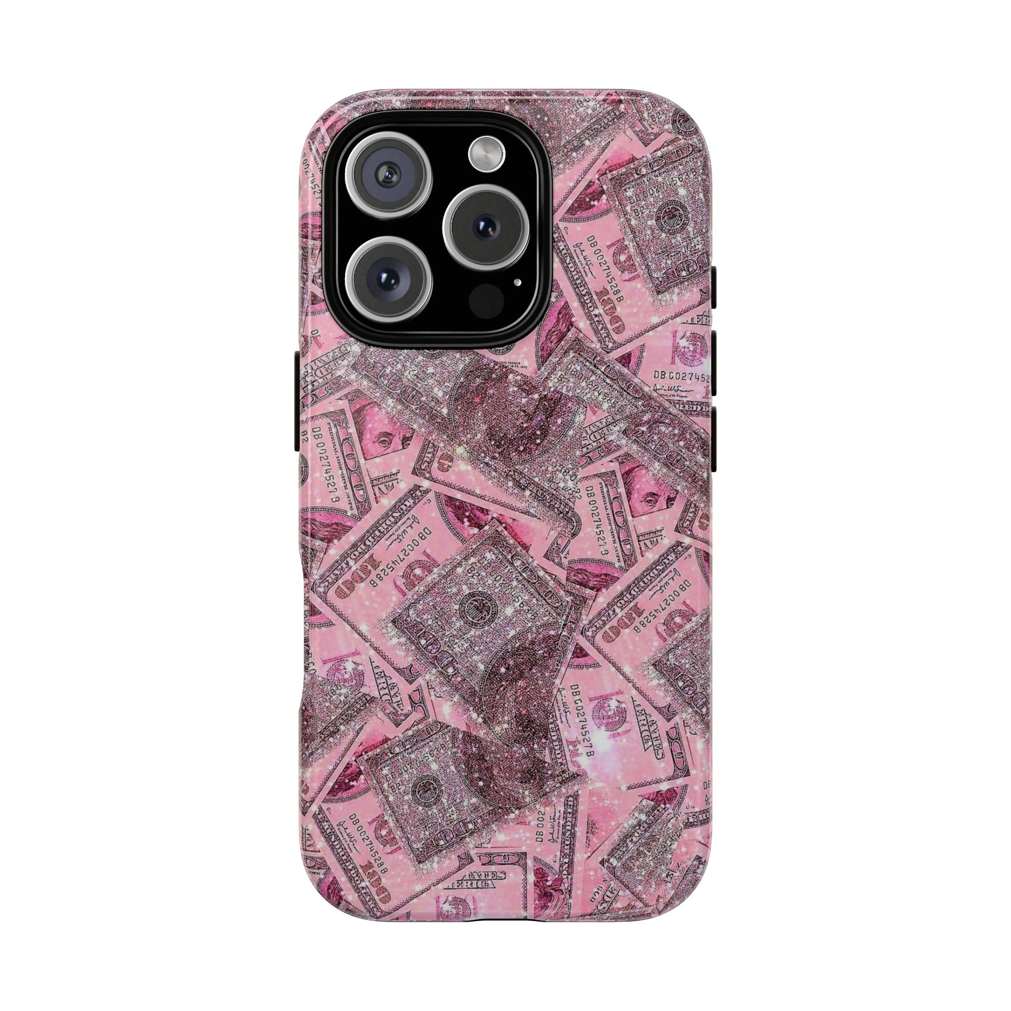 Pink Glitter Money Phone Case — Cash Pattern Protective Tough Case