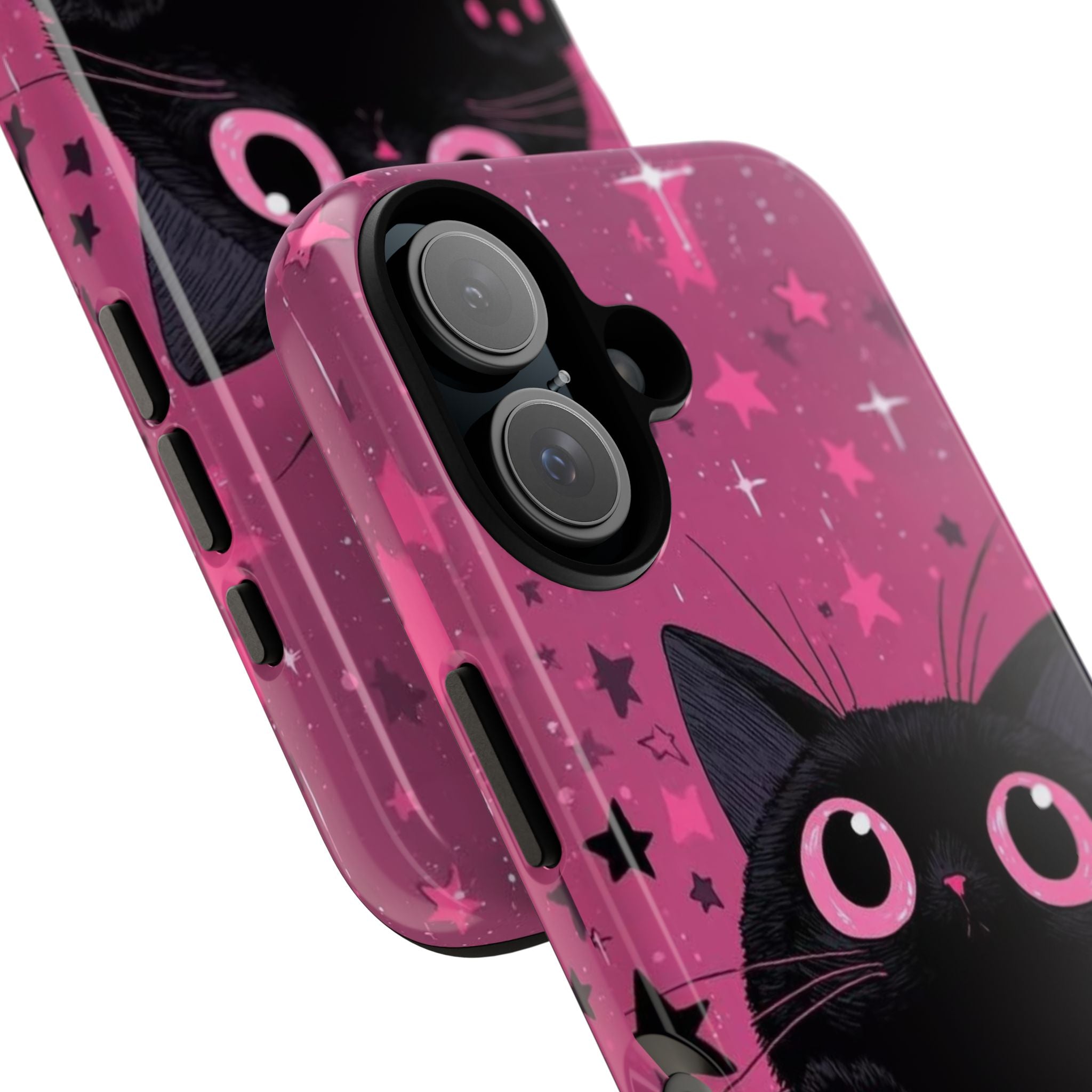 Cat Paw Pink Galaxy Phone Case — Cute Black Kitten iPhone Cover