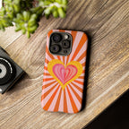 Retro Heart Phone Case — Vibrant Orange Sunburst Tough Case
