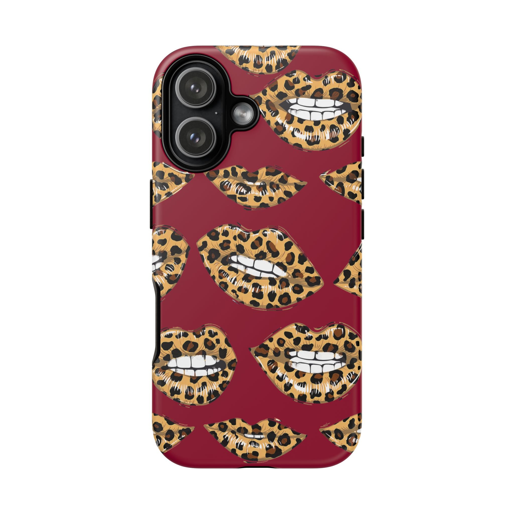 Phone Case — Leopard Lips Pattern on Burgundy