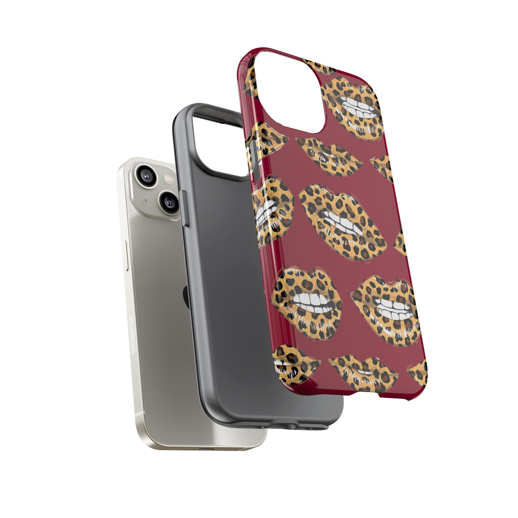 Phone Case — Leopard Lips Pattern on Burgundy