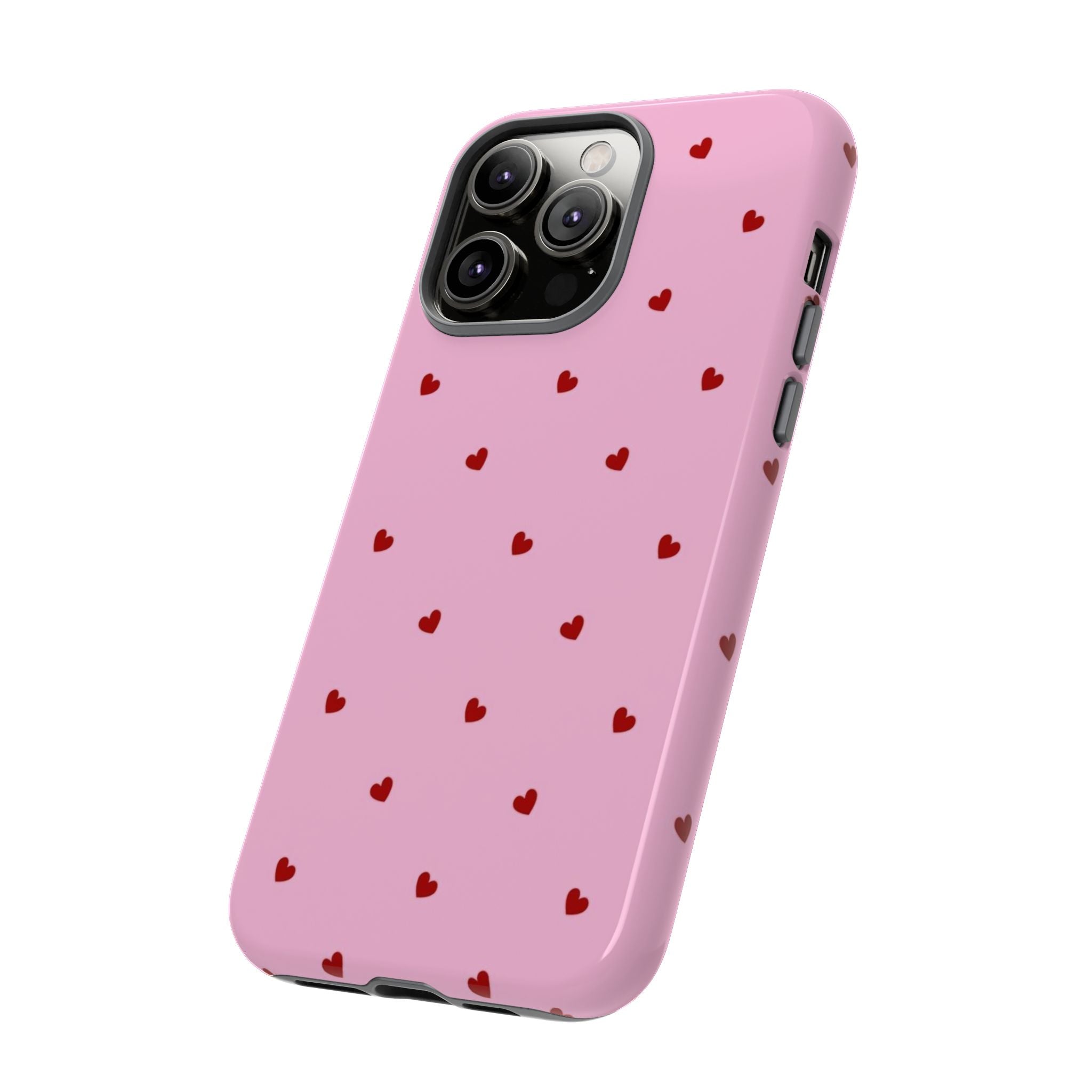 Pink Heart Pattern Tough Phone Case — Cute Red Hearts Protective Phone Cover (Valentine’s Day Gift)