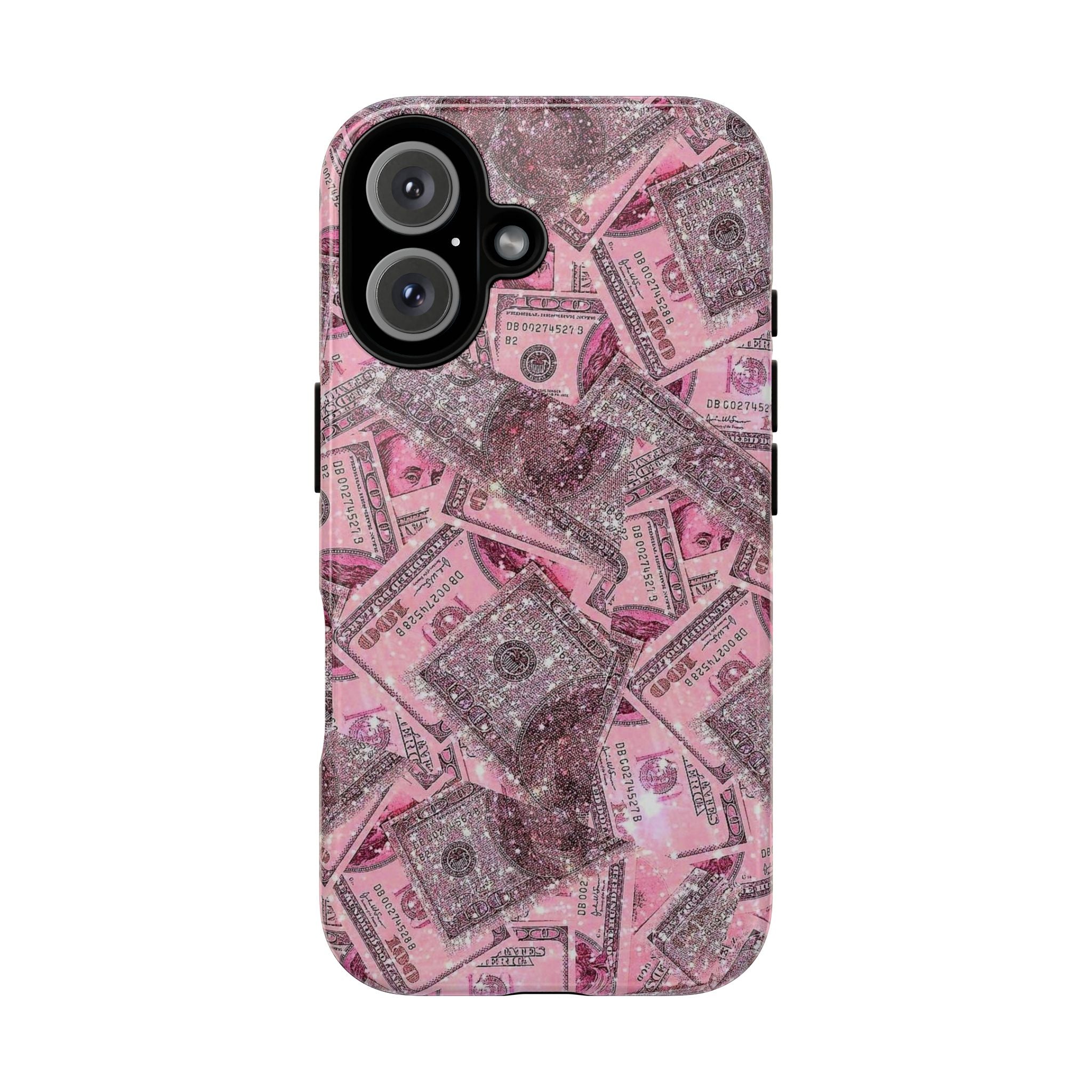 Pink Glitter Money Phone Case — Cash Pattern Protective Tough Case