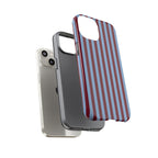 Striped Tough Phone Case — Blue & Burgundy Vertical Stripe Protective Cover