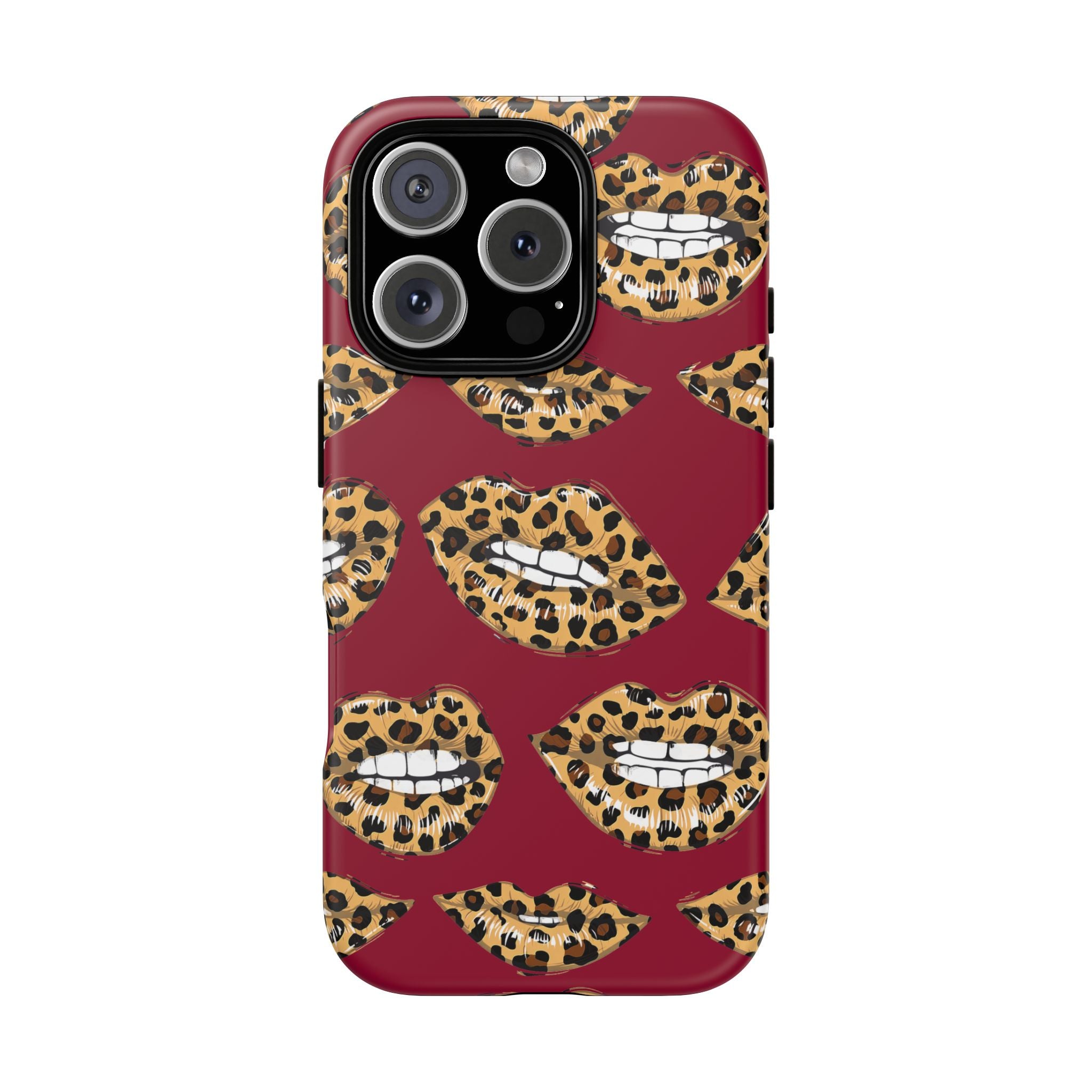 Phone Case — Leopard Lips Pattern on Burgundy