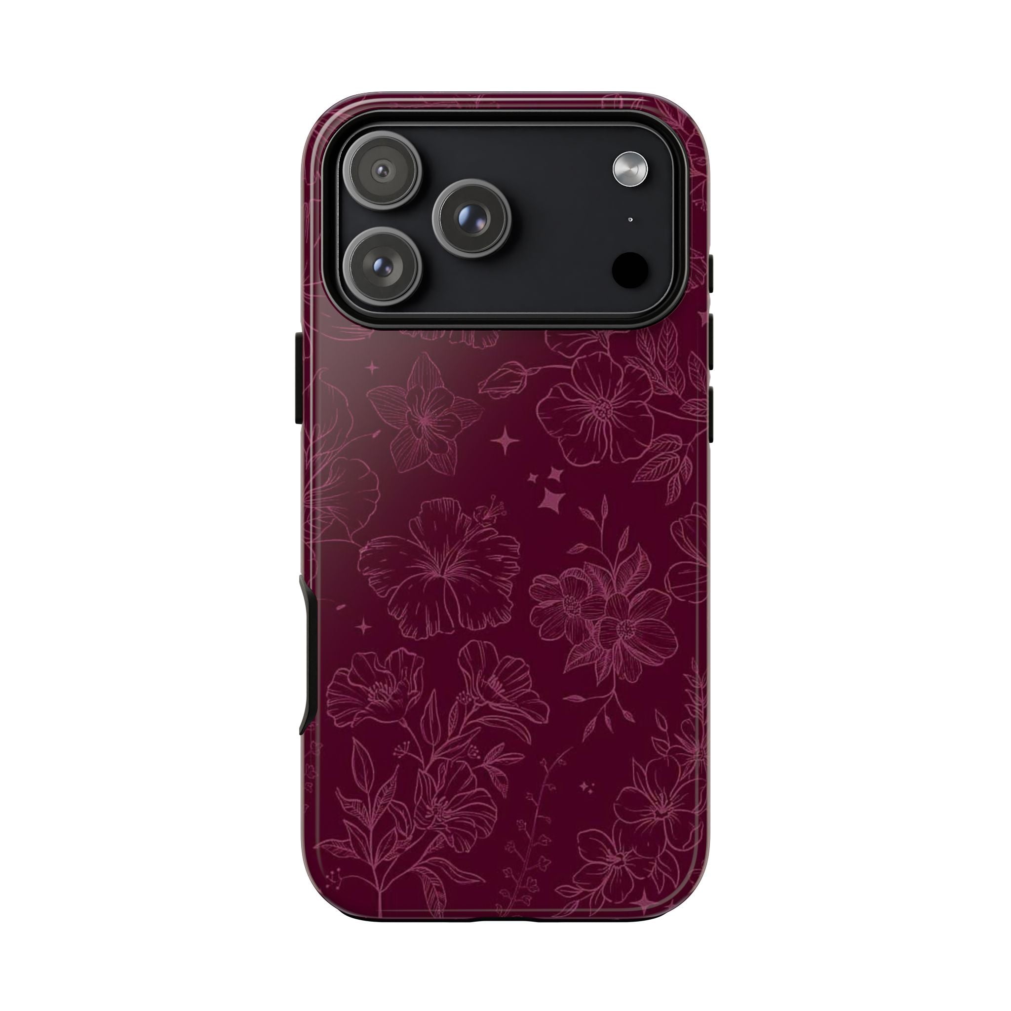 Burgundy Floral Tough Phone Case — Protective Hibiscus Pattern