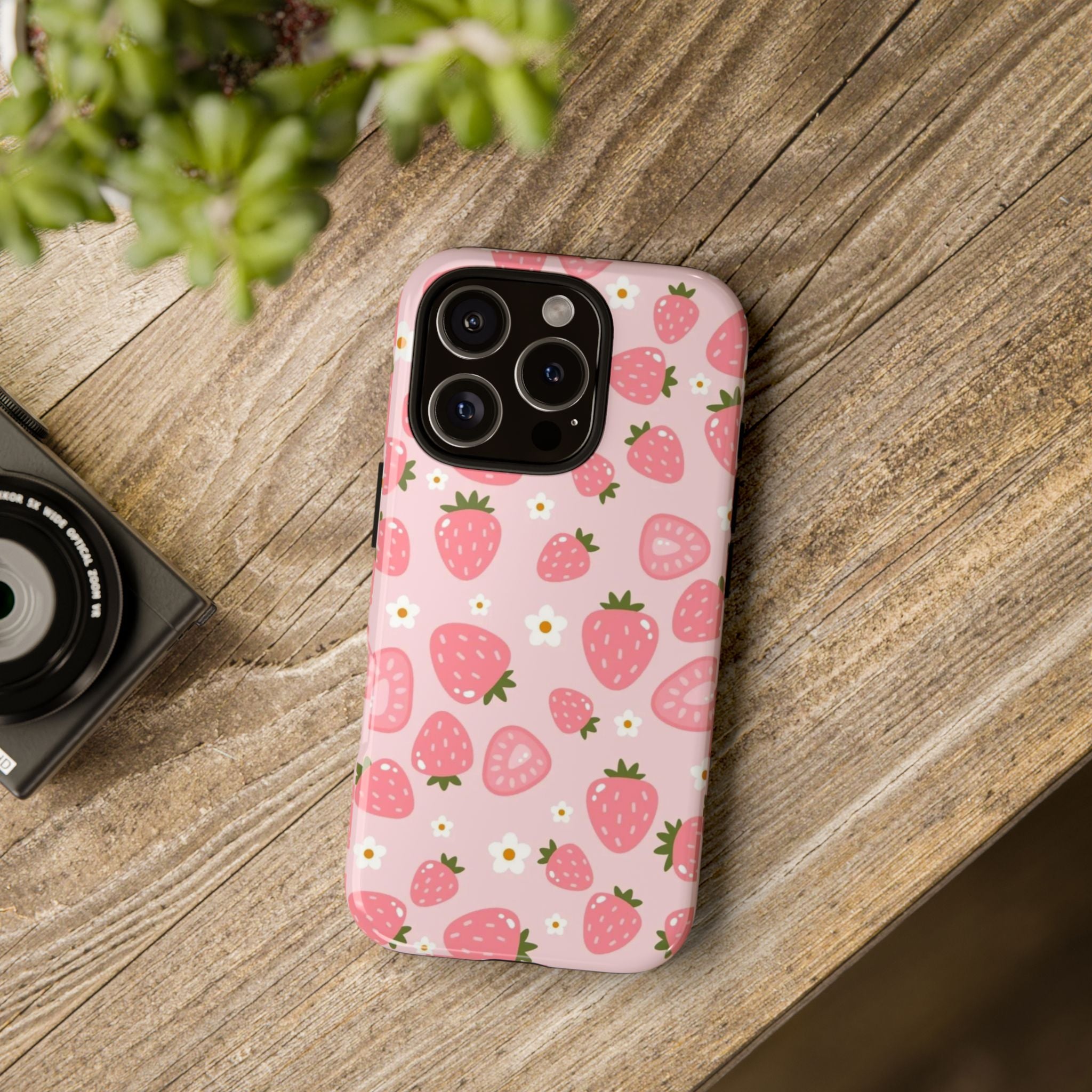 Strawberry Pattern Phone Case – Cute Pink Fruit Protective Tough Case