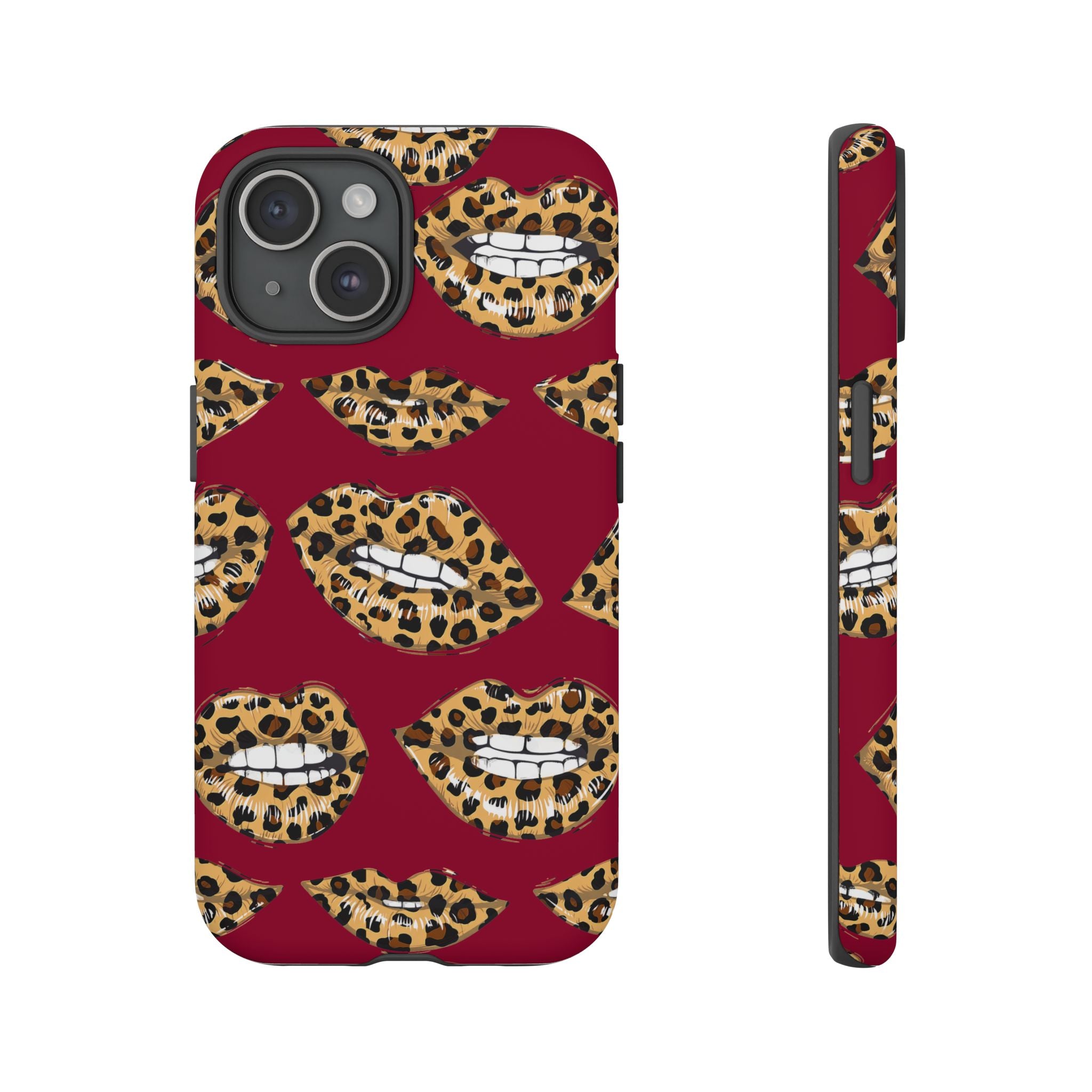 Phone Case — Leopard Lips Pattern on Burgundy