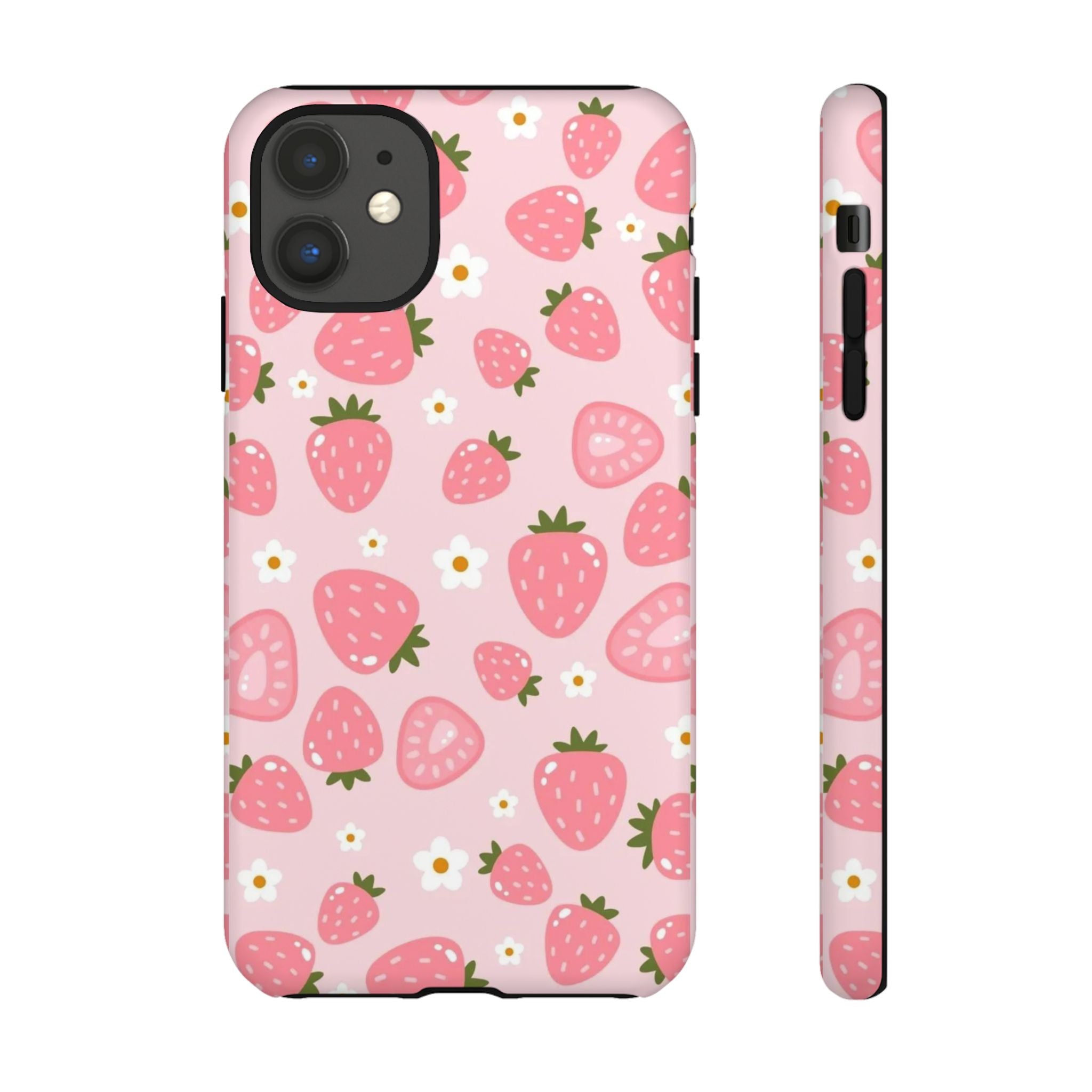 Strawberry Pattern Phone Case – Cute Pink Fruit Protective Tough Case