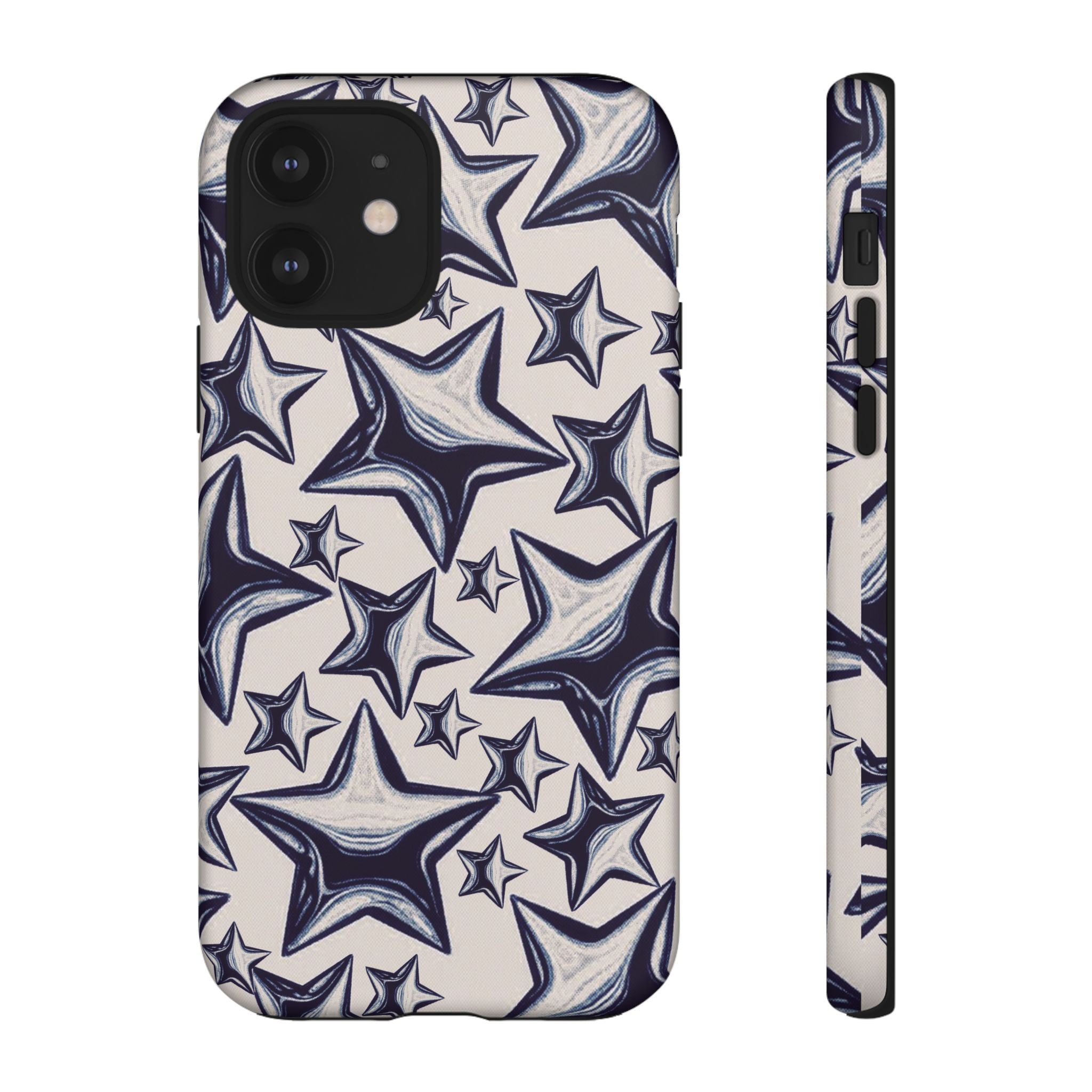 Star Sketch Tough Phone Case — Black & White Doodle Stars Protective Cover