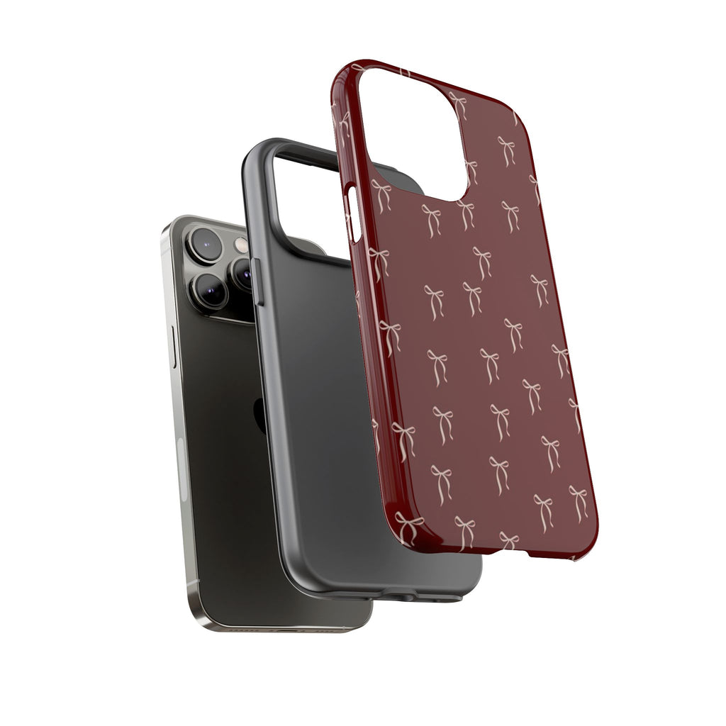 Red Bow Pattern Phone Case — Protective Tough Case with Elegant Holiday Ribbon Design