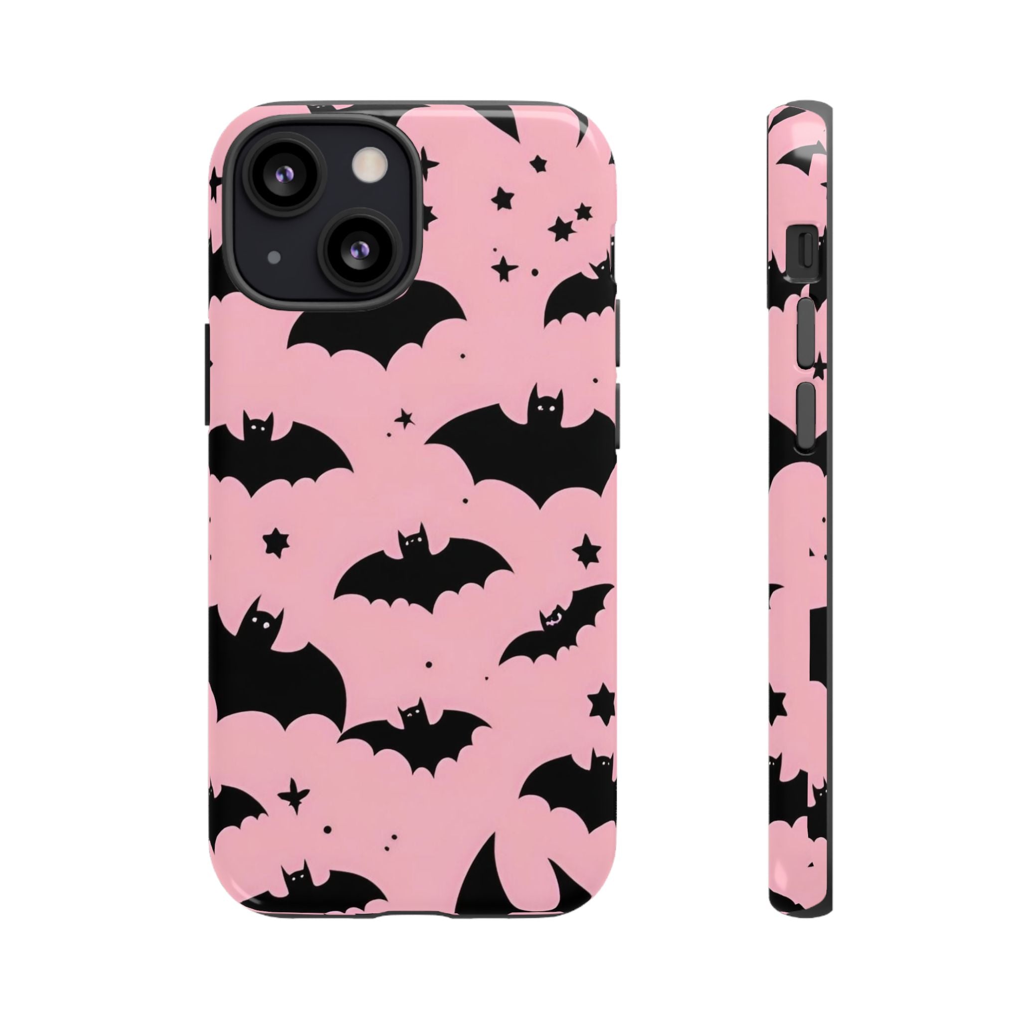 Pink Bat Pattern Tough Phone Case — Cute Halloween Bat Wings Design