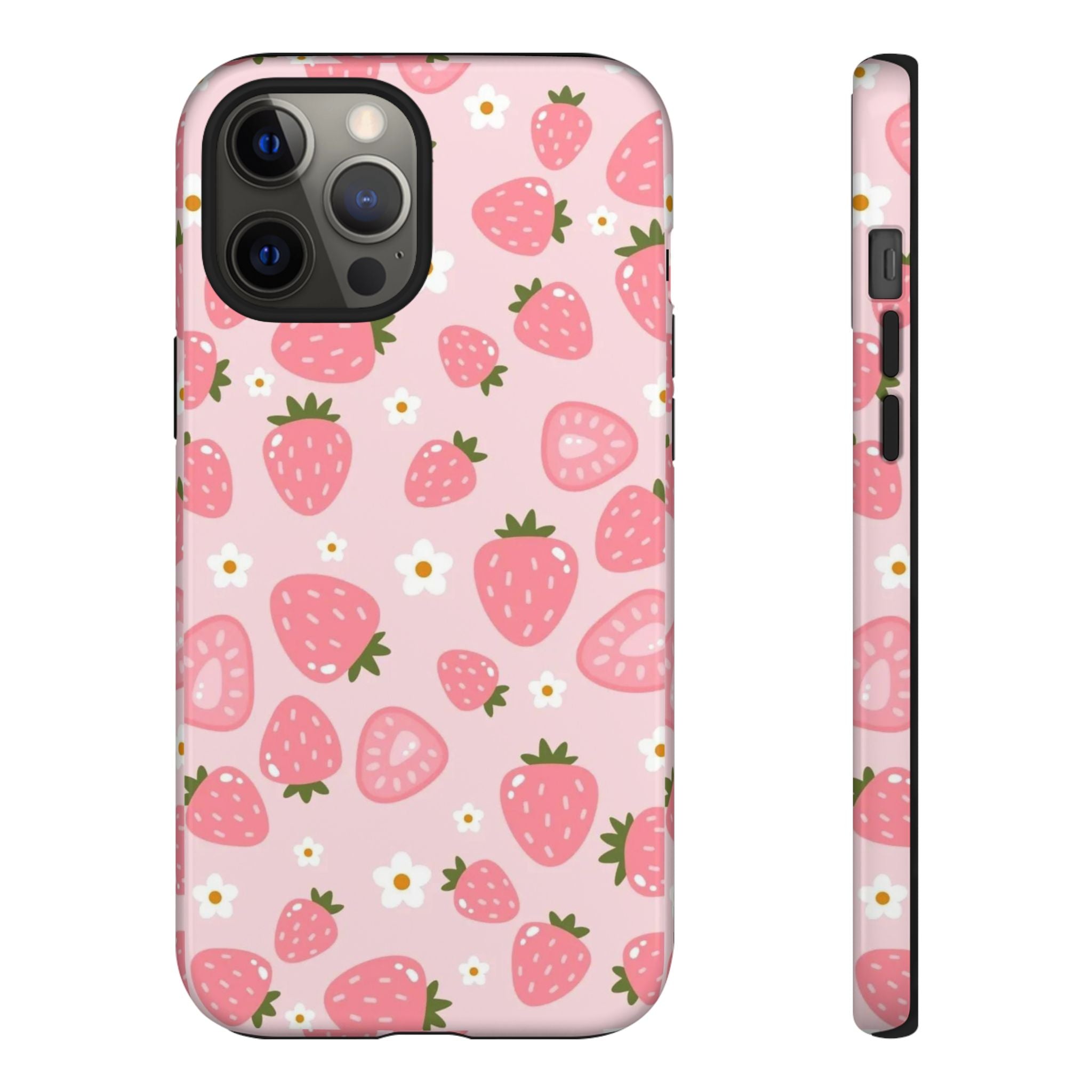 Strawberry Pattern Phone Case – Cute Pink Fruit Protective Tough Case