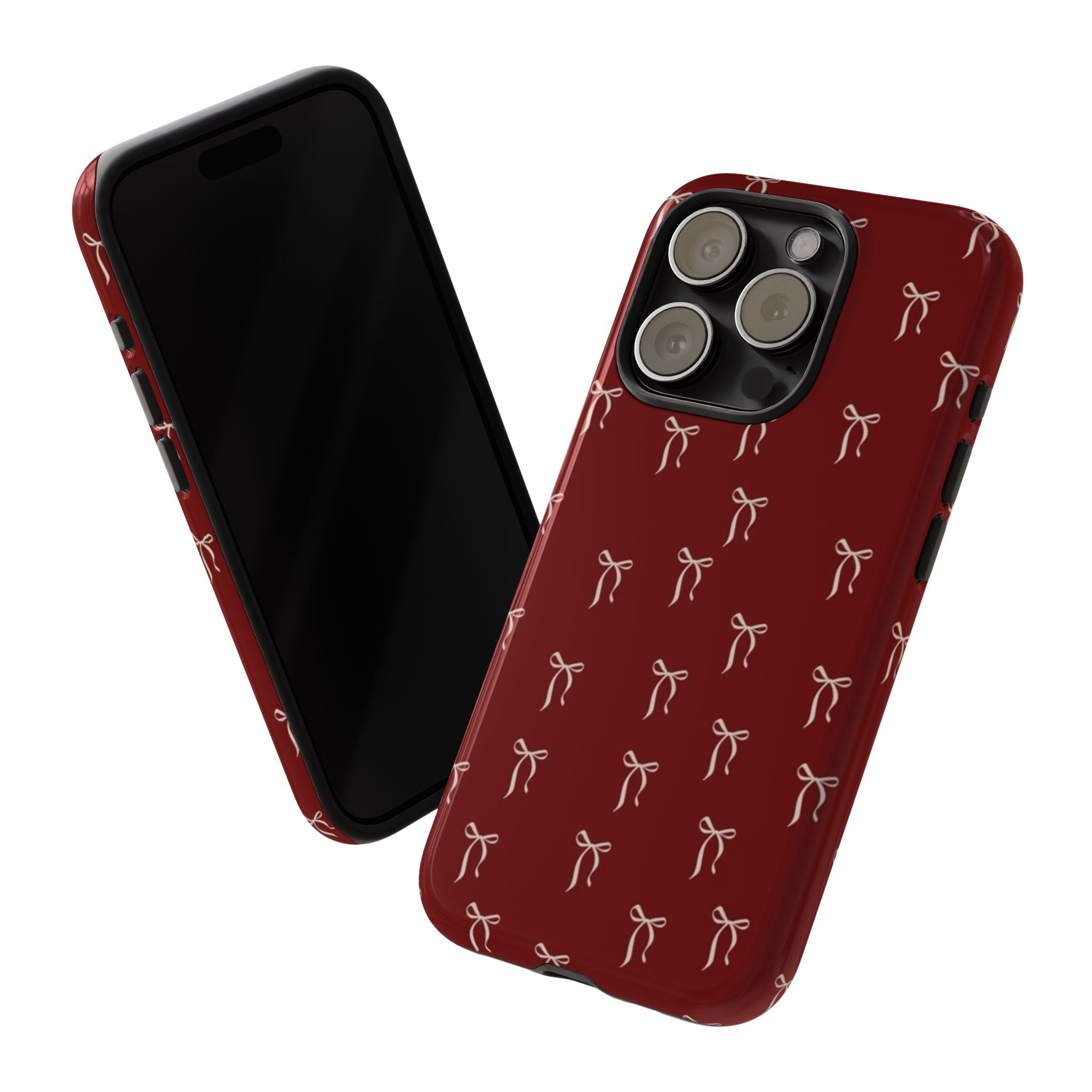 Red Bow Pattern Phone Case — Protective Tough Case with Elegant Holiday Ribbon Design