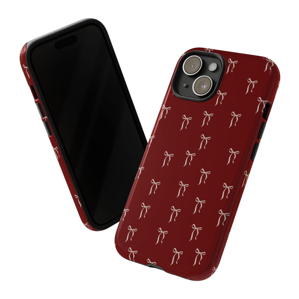 Red Bow Pattern Phone Case — Protective Tough Case with Elegant Holiday Ribbon Design