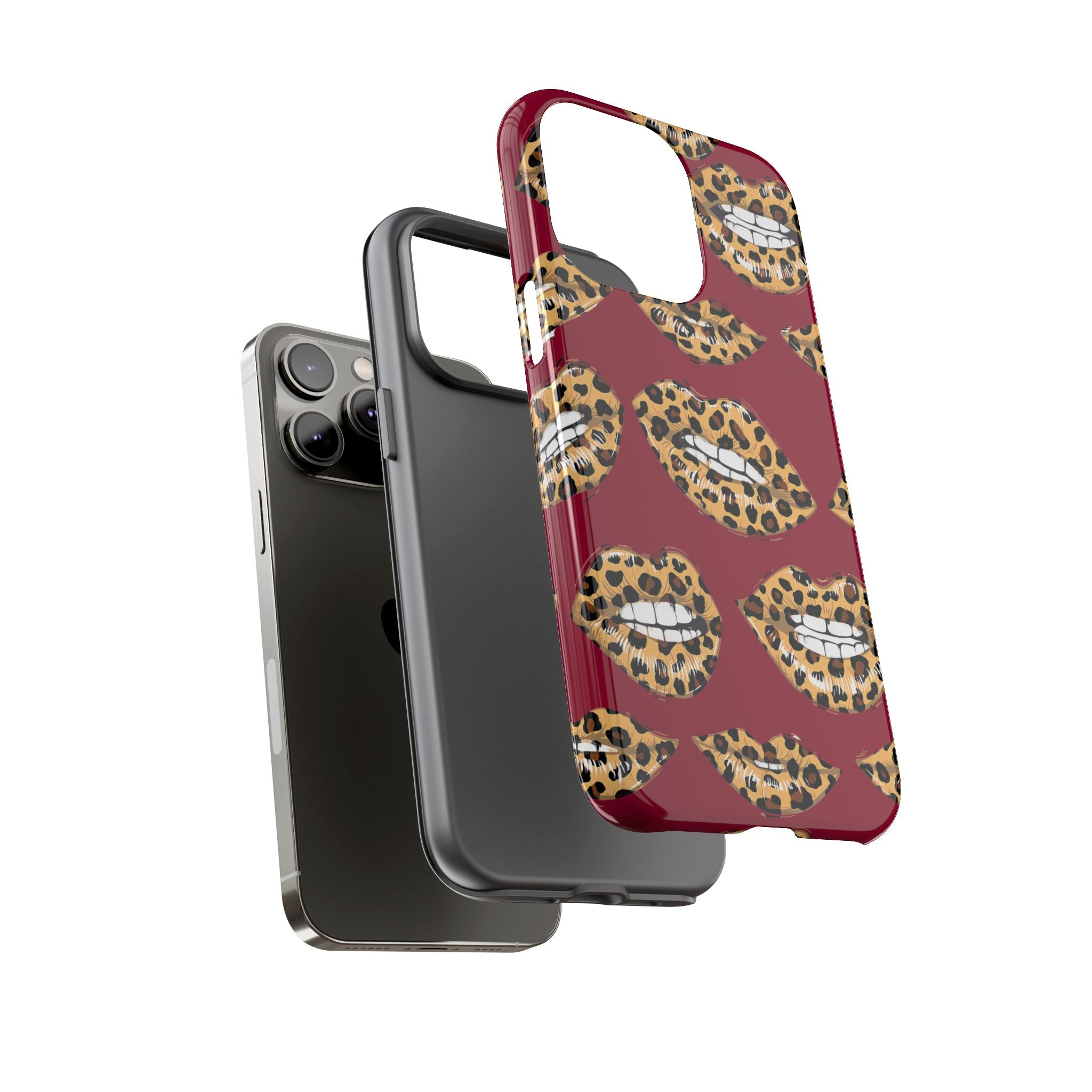 Phone Case — Leopard Lips Pattern on Burgundy