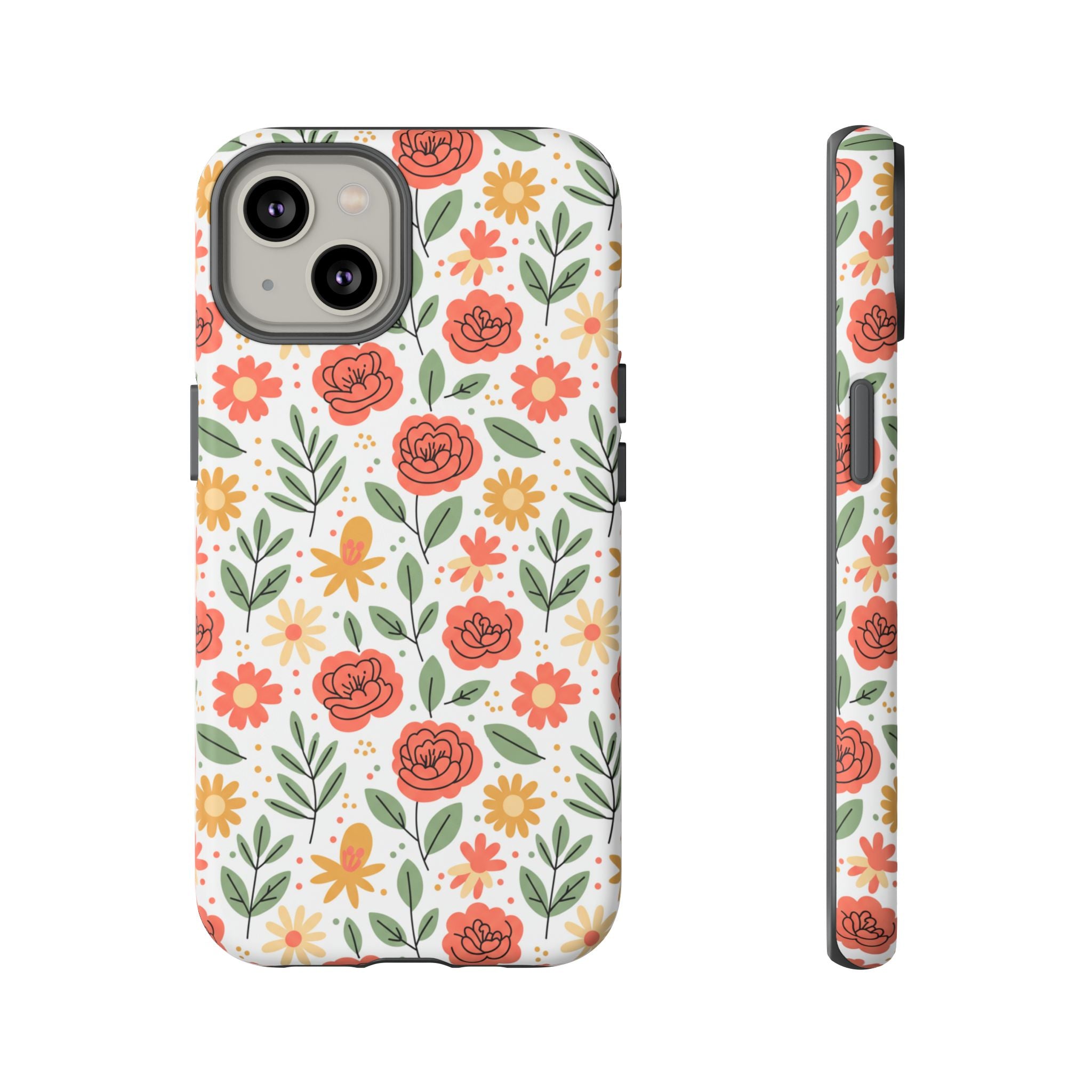 Floral Rose Pattern Tough Phone Case — Durable Garden-Inspired Protection
